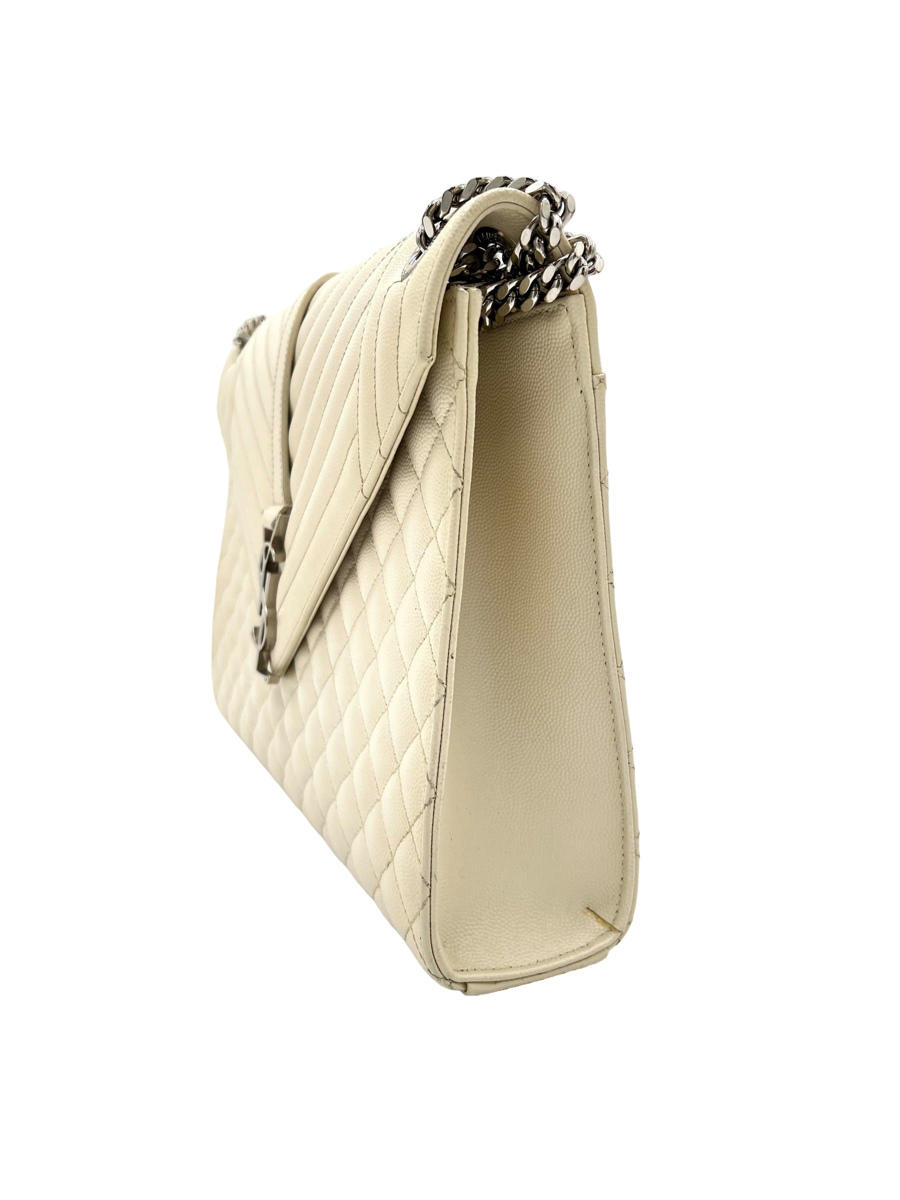 YSL SILVER MONOGRAM BLANC VINTAGE ENVELOPE