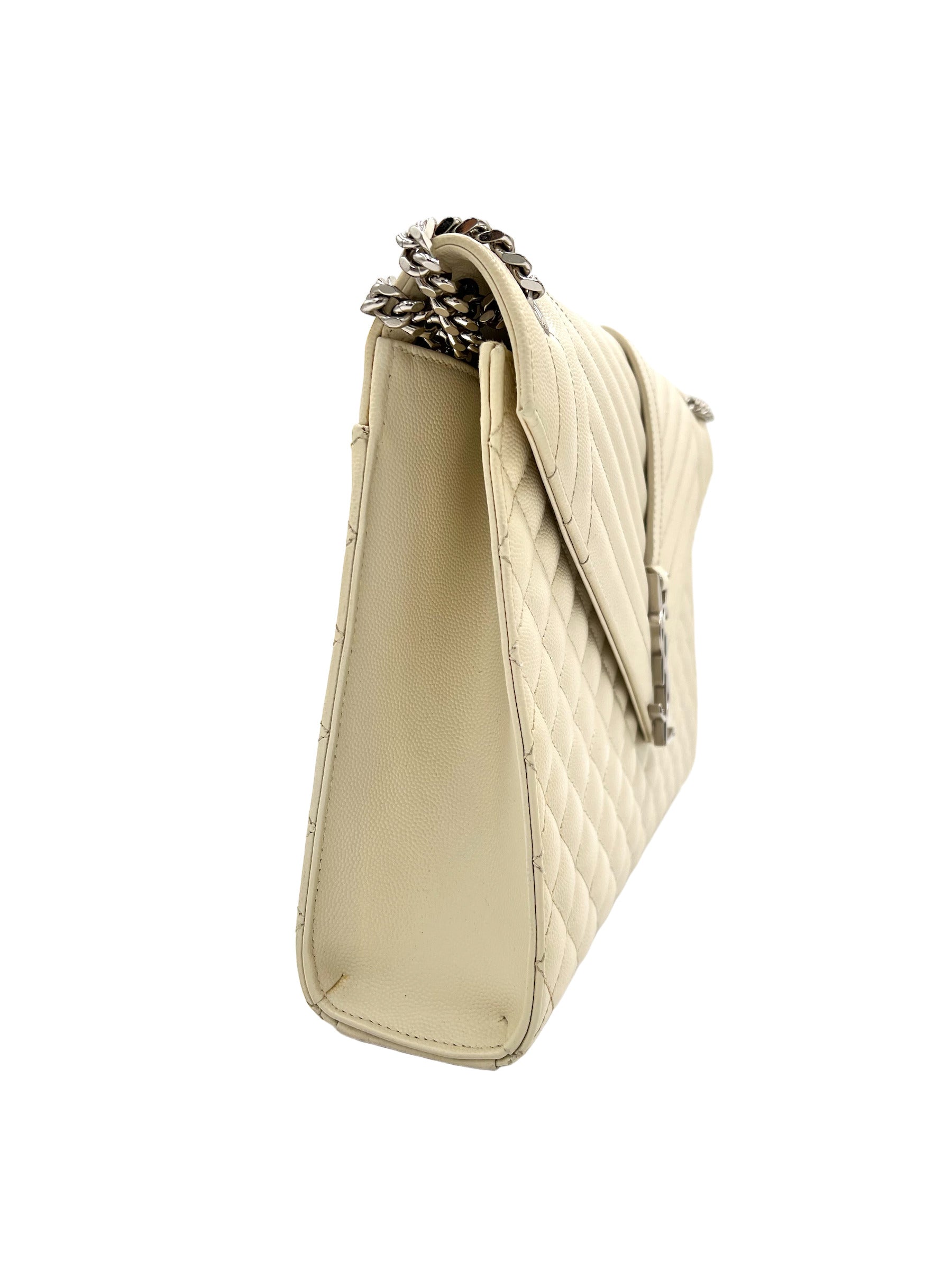 YSL SILVER MONOGRAM BLANC VINTAGE ENVELOPE