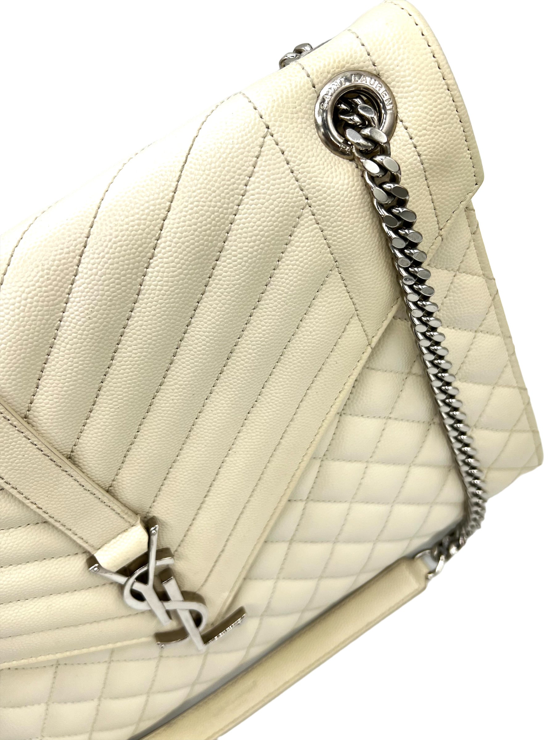 YSL SILVER MONOGRAM BLANC VINTAGE ENVELOPE