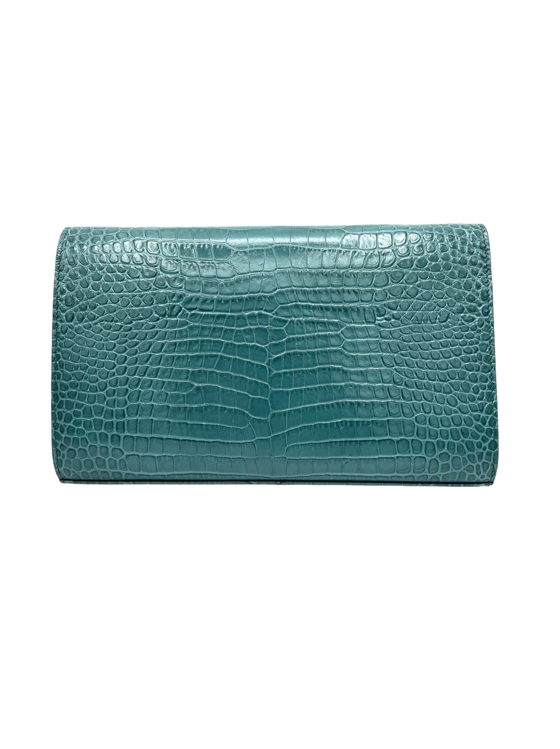 YVES SAINT LAURENT KATE CROCODILE-EMBOSSED MINT GREEN WOC