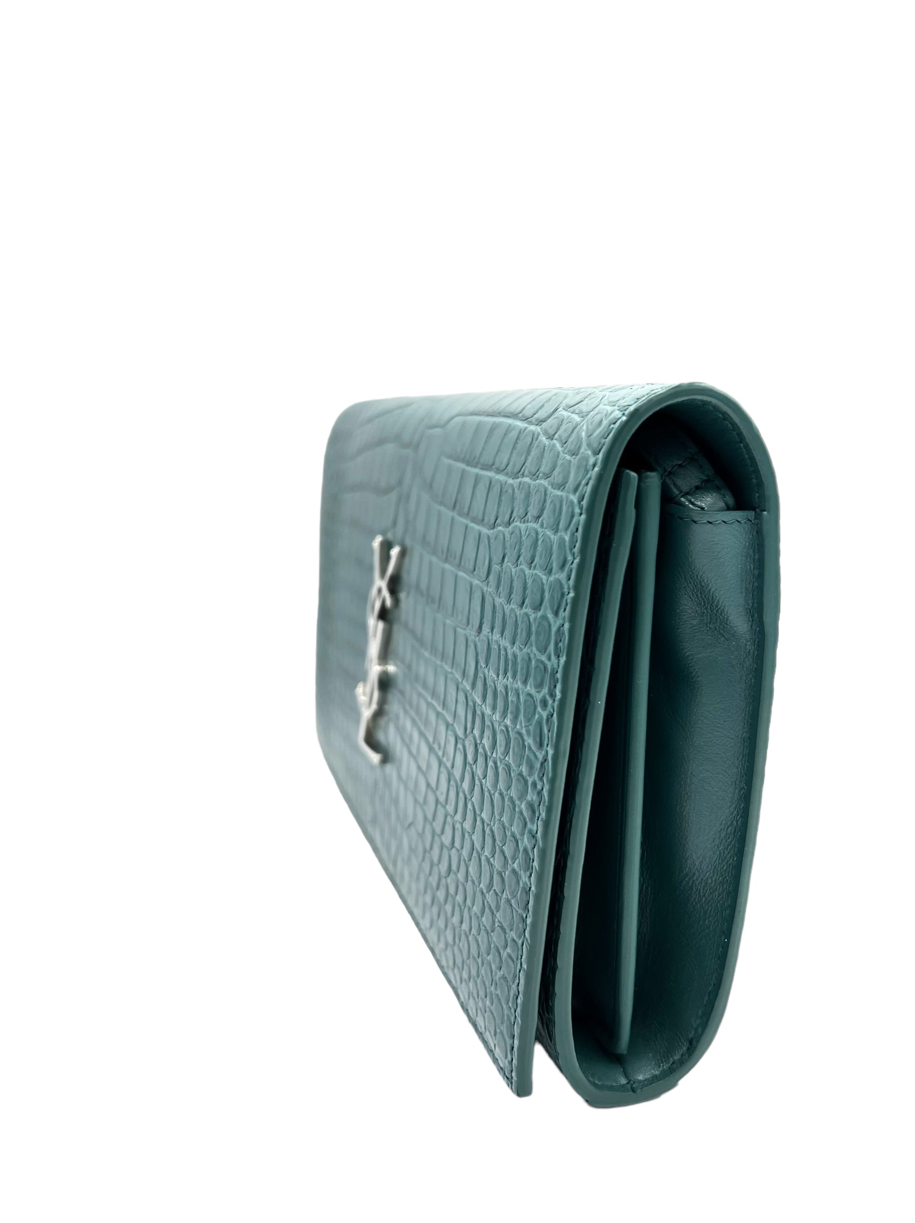 YVES SAINT LAURENT KATE CROCODILE-EMBOSSED MINT GREEN WOC