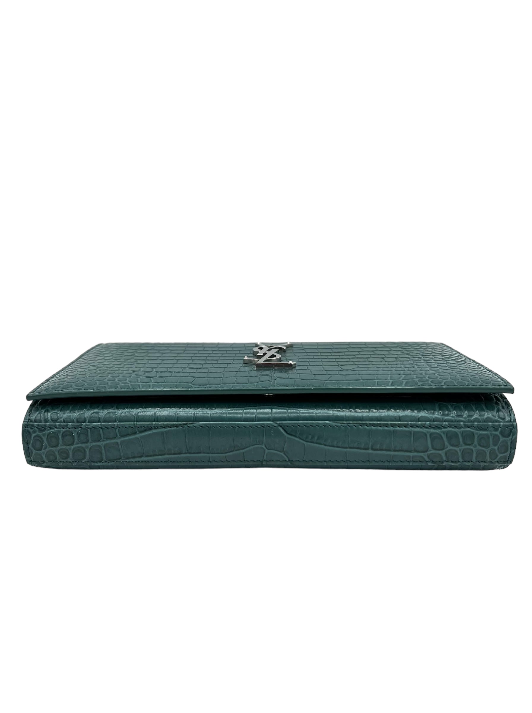 YVES SAINT LAURENT KATE CROCODILE-EMBOSSED MINT GREEN WOC