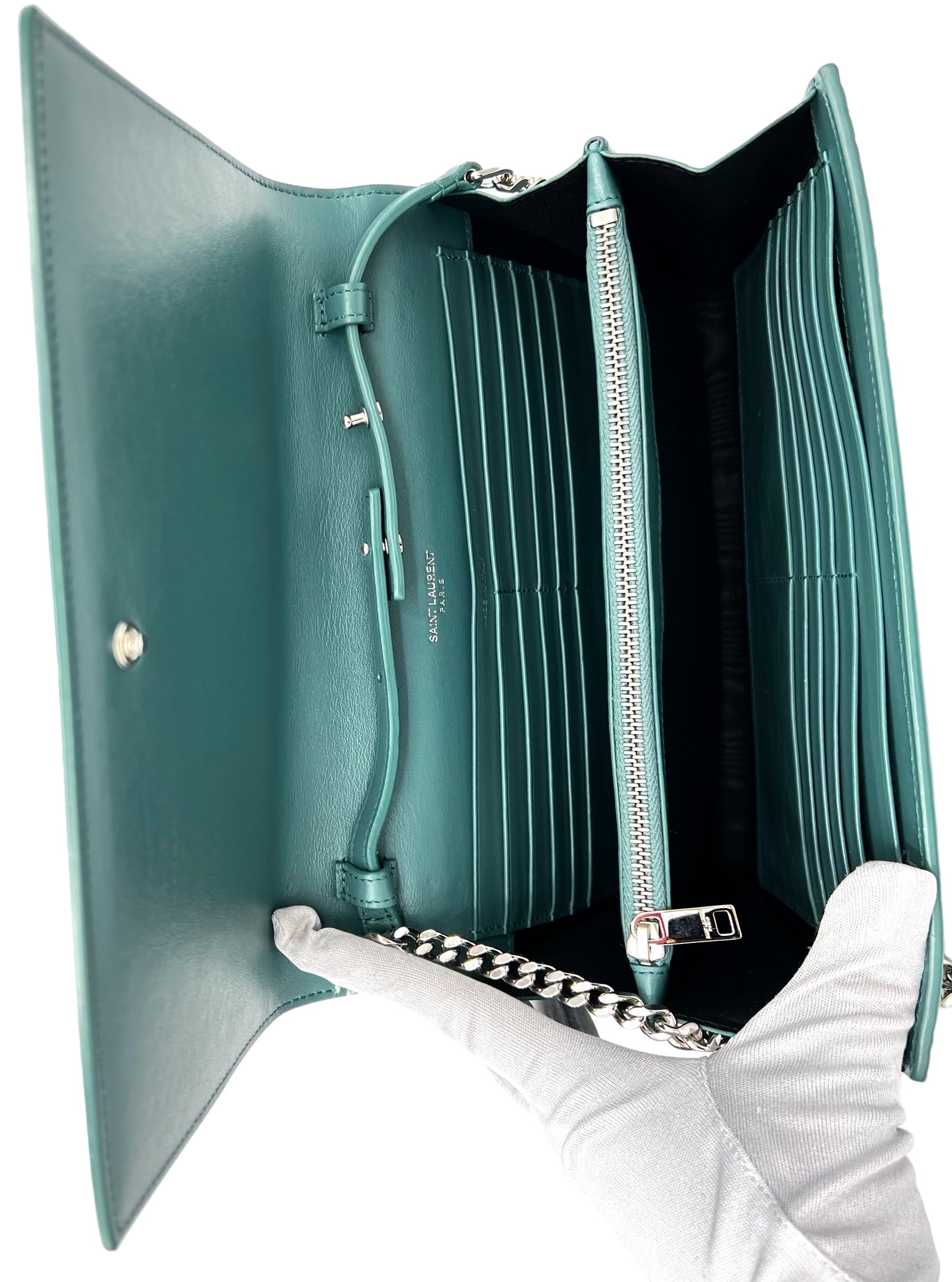 YVES SAINT LAURENT KATE CROCODILE-EMBOSSED MINT GREEN WOC