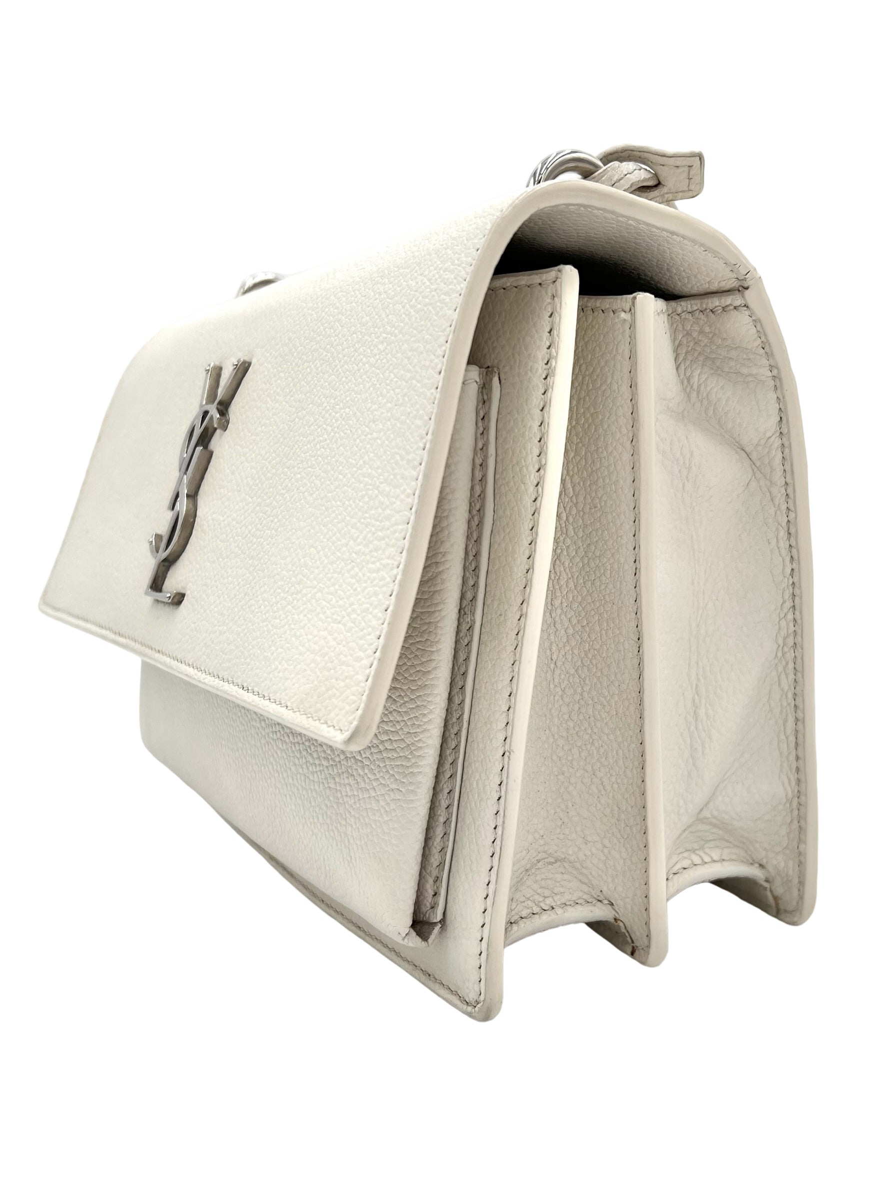 YSL MEDIUM SUNSET CHAIN BAG WHITE