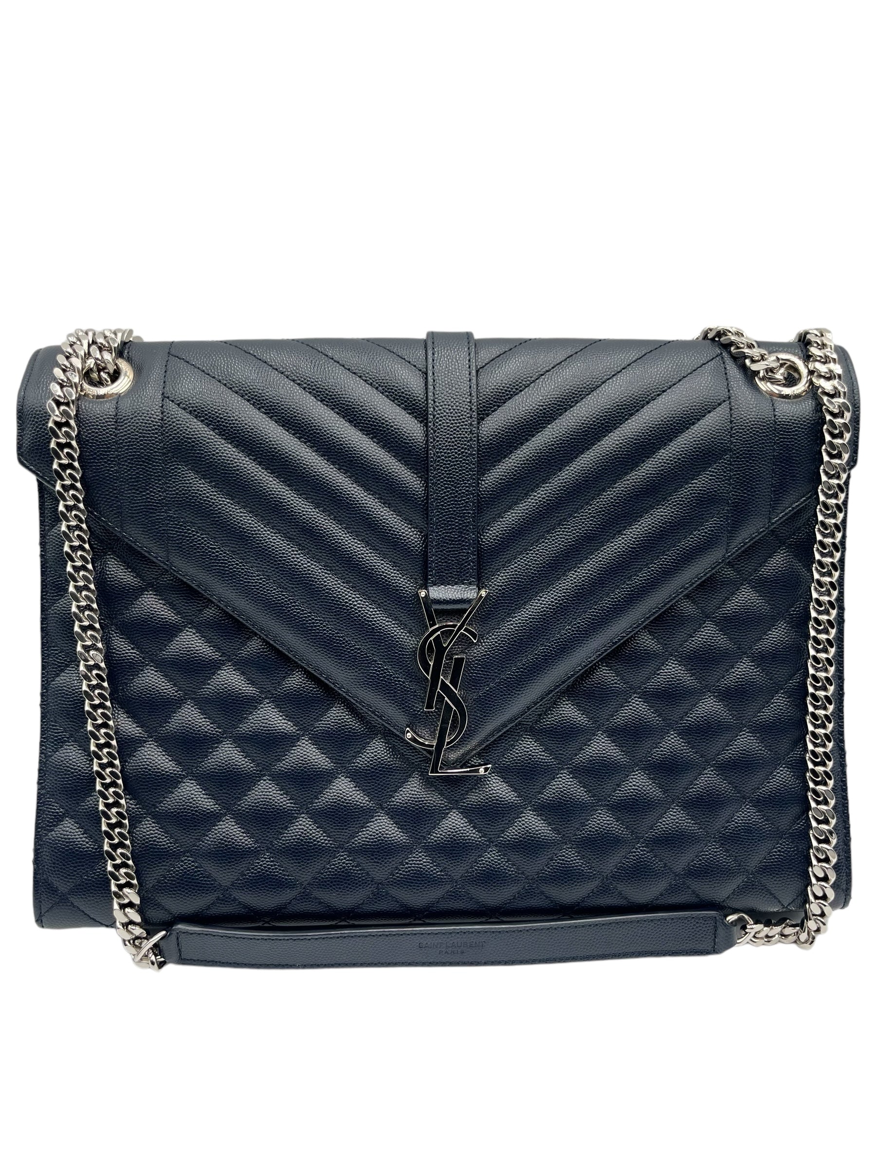 YSL MONOGRAM MATELASSE ENVELOPE NAVY