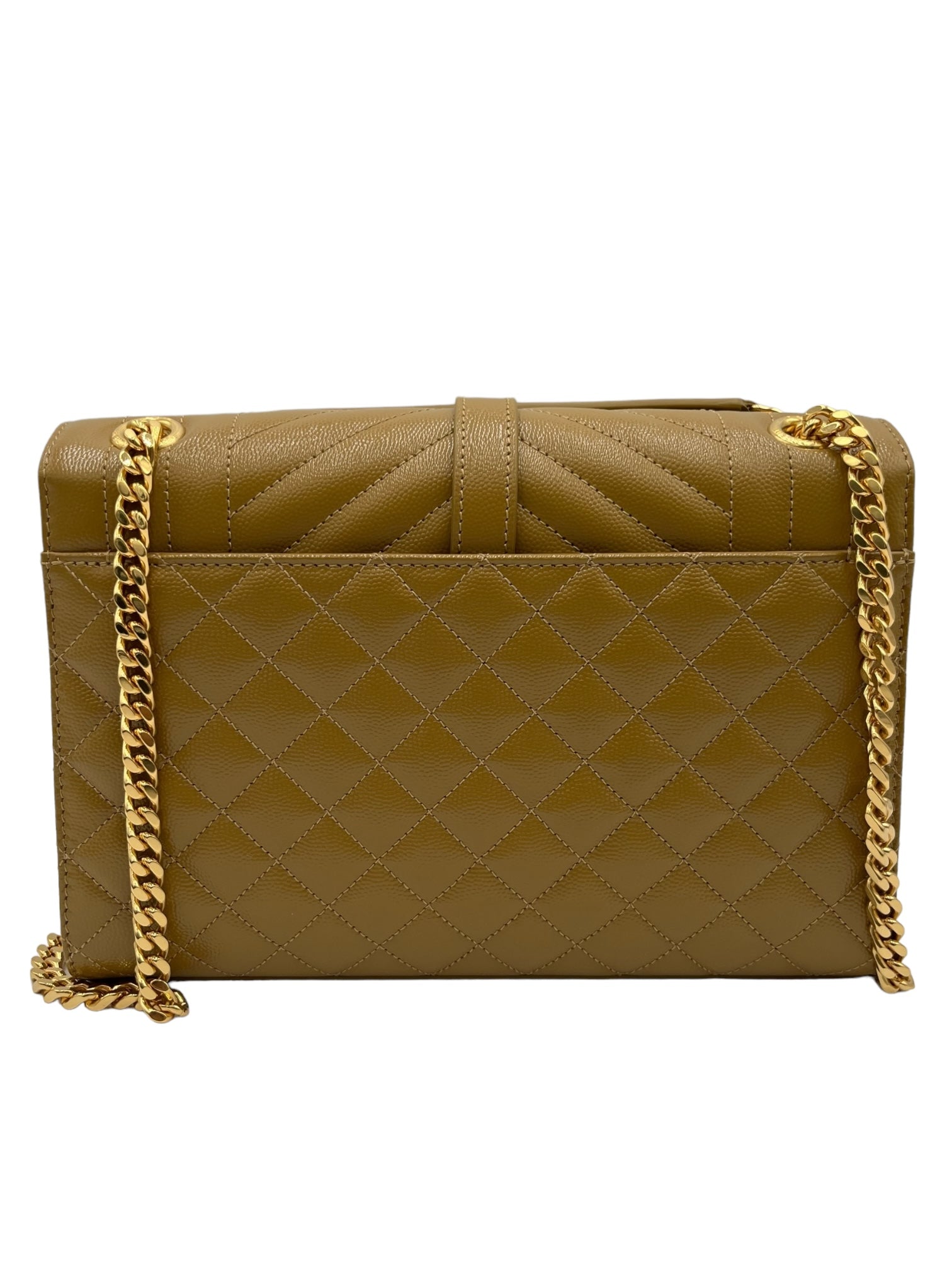 YSL MEDIUM QUILTED GRAIN DE POUDRE GOLDEN OLIVE GOLD HARDWARE