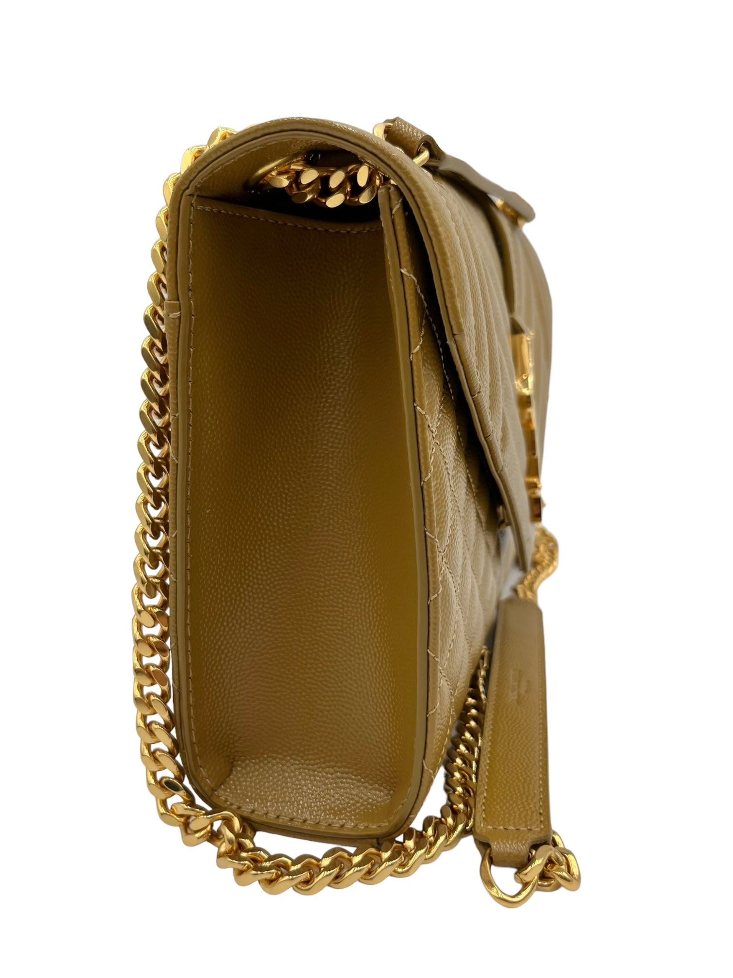 YSL MEDIUM QUILTED GRAIN DE POUDRE GOLDEN OLIVE GOLD HARDWARE