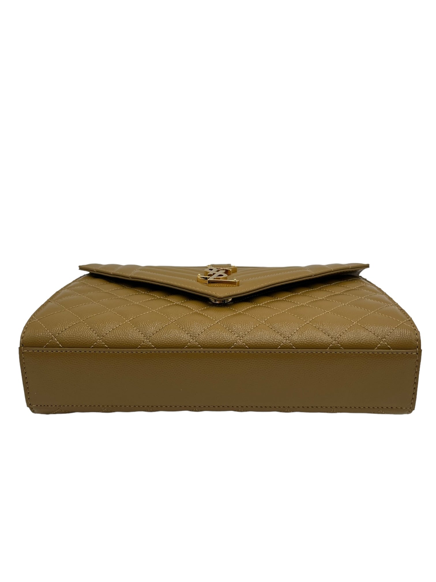 YSL MEDIUM QUILTED GRAIN DE POUDRE GOLDEN OLIVE GOLD HARDWARE