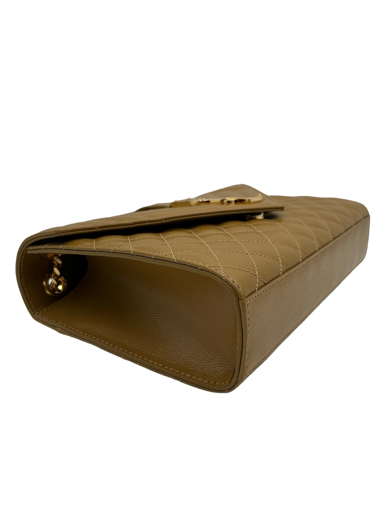 YSL MEDIUM QUILTED GRAIN DE POUDRE GOLDEN OLIVE GOLD HARDWARE