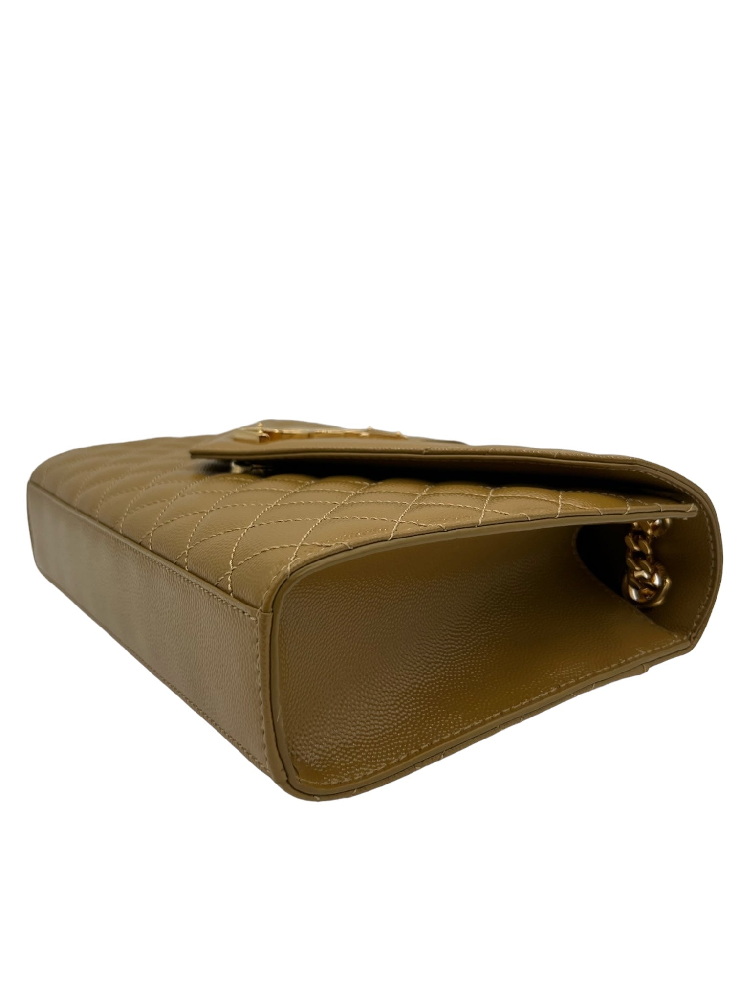 YSL MEDIUM QUILTED GRAIN DE POUDRE GOLDEN OLIVE GOLD HARDWARE