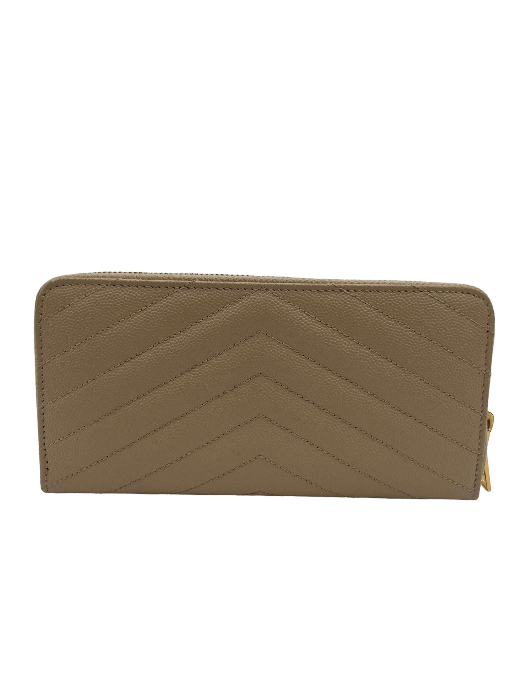 YSL MATELASSE LEATHER ZIP AROUND WALLET BEIGE