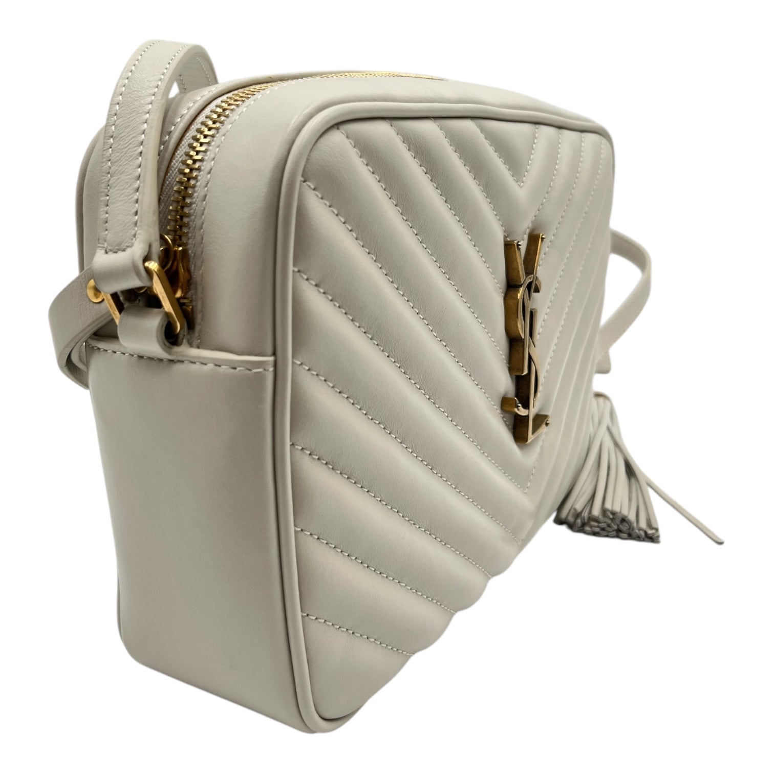 YSL CALFSKIN MONOGRAM LOU CAMERA BAG IN OFF WHITE CREAM
