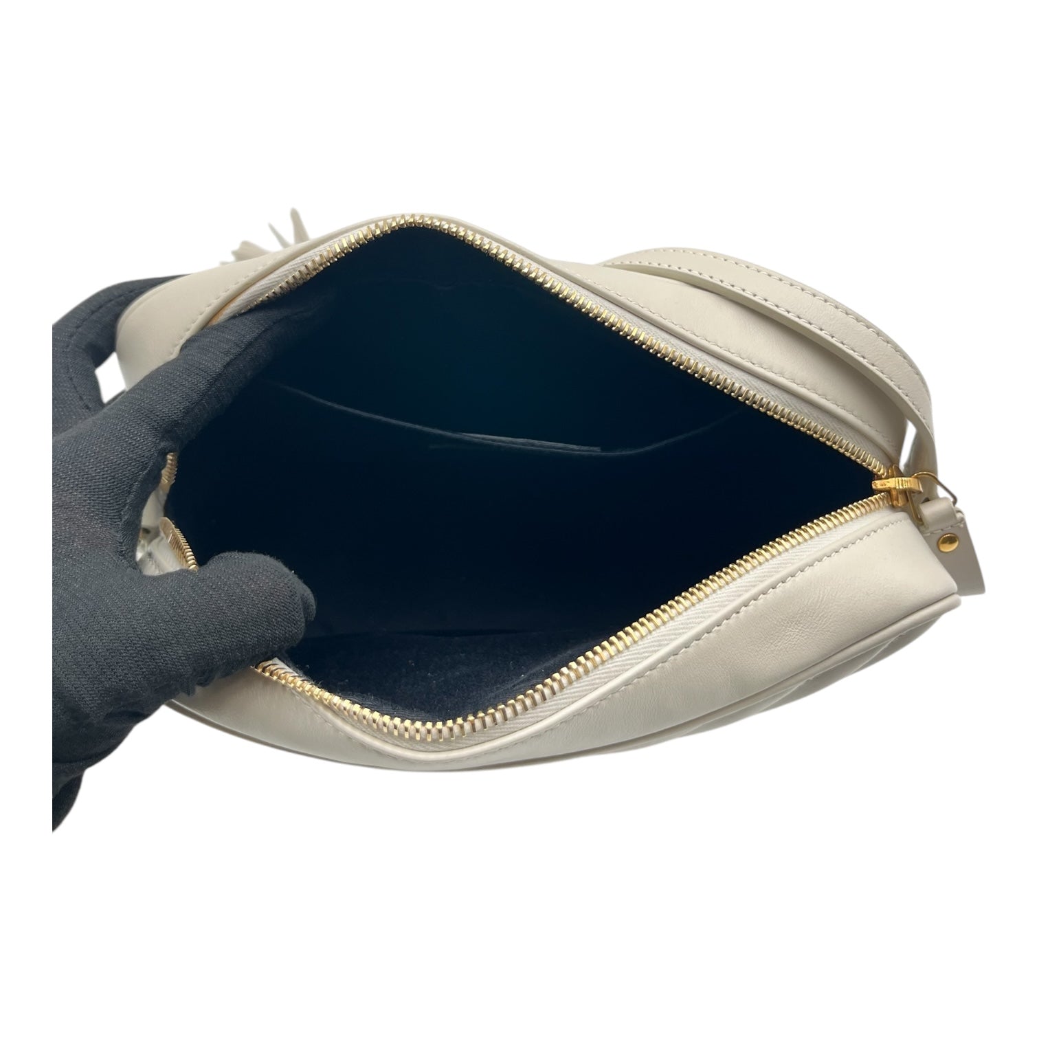 YSL CALFSKIN MONOGRAM LOU CAMERA BAG IN OFF WHITE CREAM