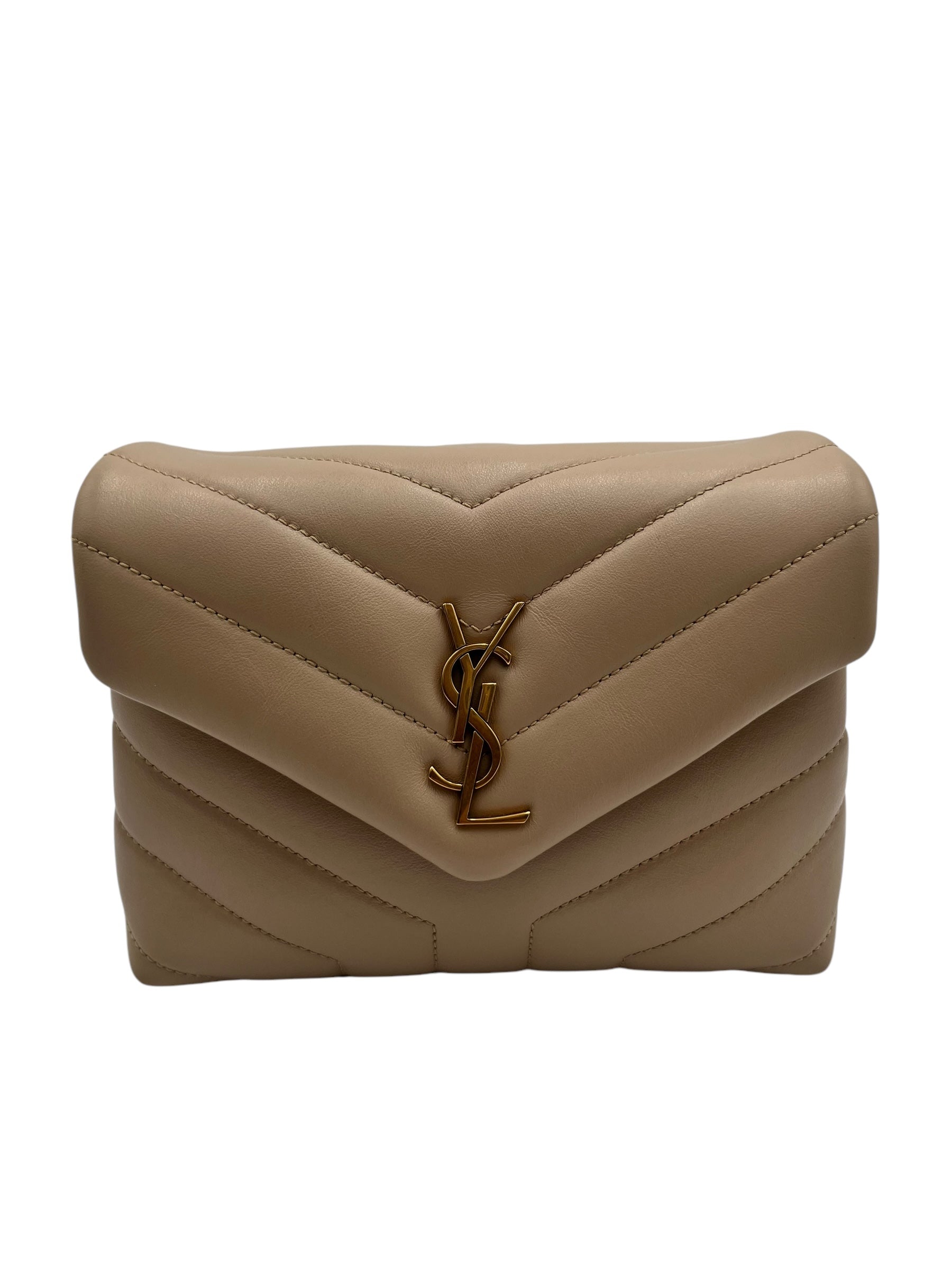 YSL CALFSKIN Y QUILTED MONOGRAM TOY LOULOU BEIGE
