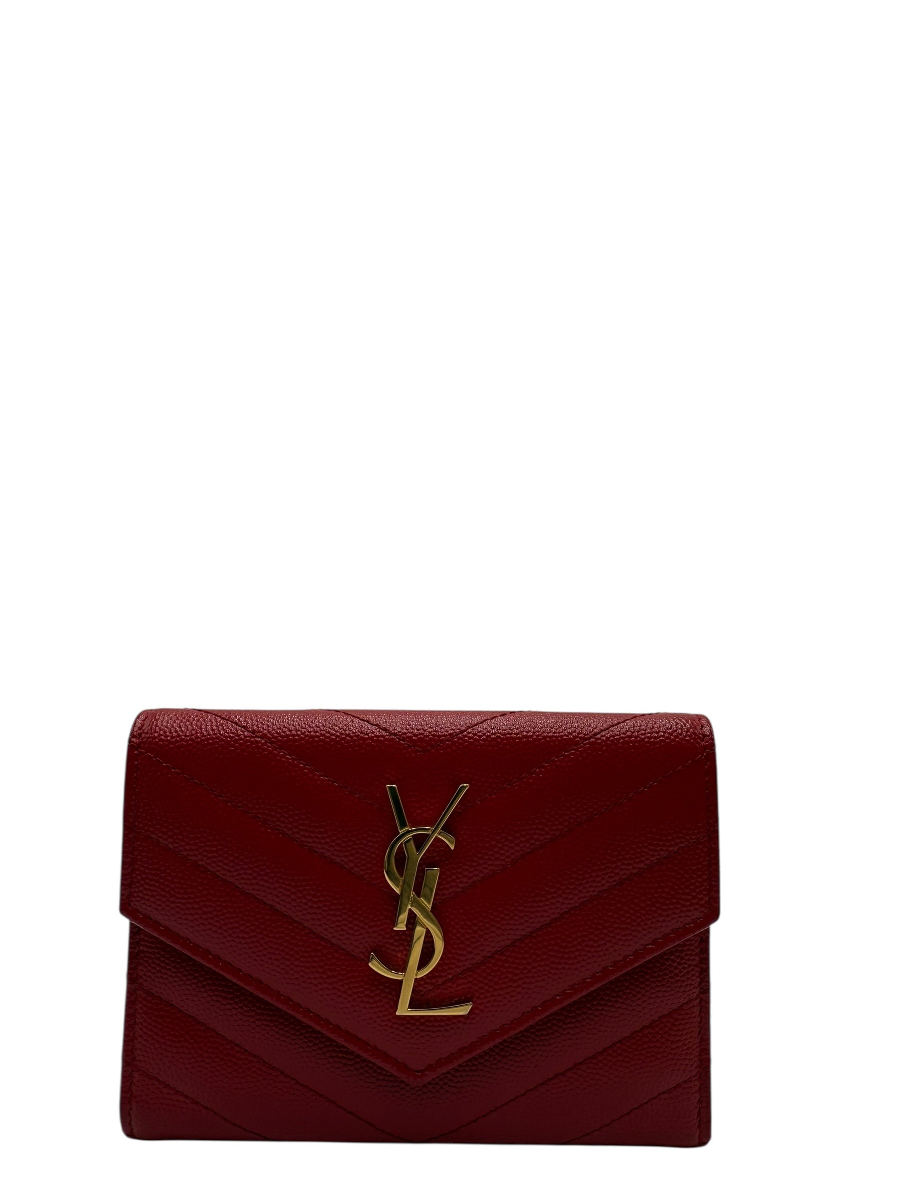 YSL LE MONOGRAM RED CALFSKIN WALLET