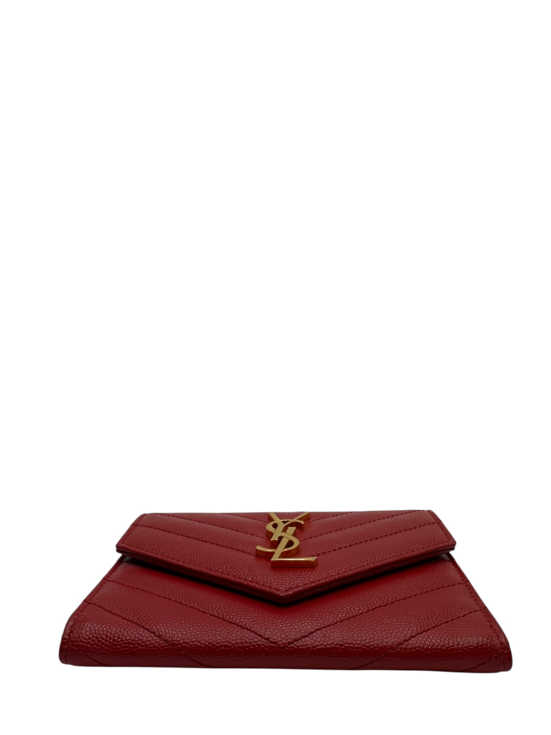 YSL LE MONOGRAM RED CALFSKIN WALLET