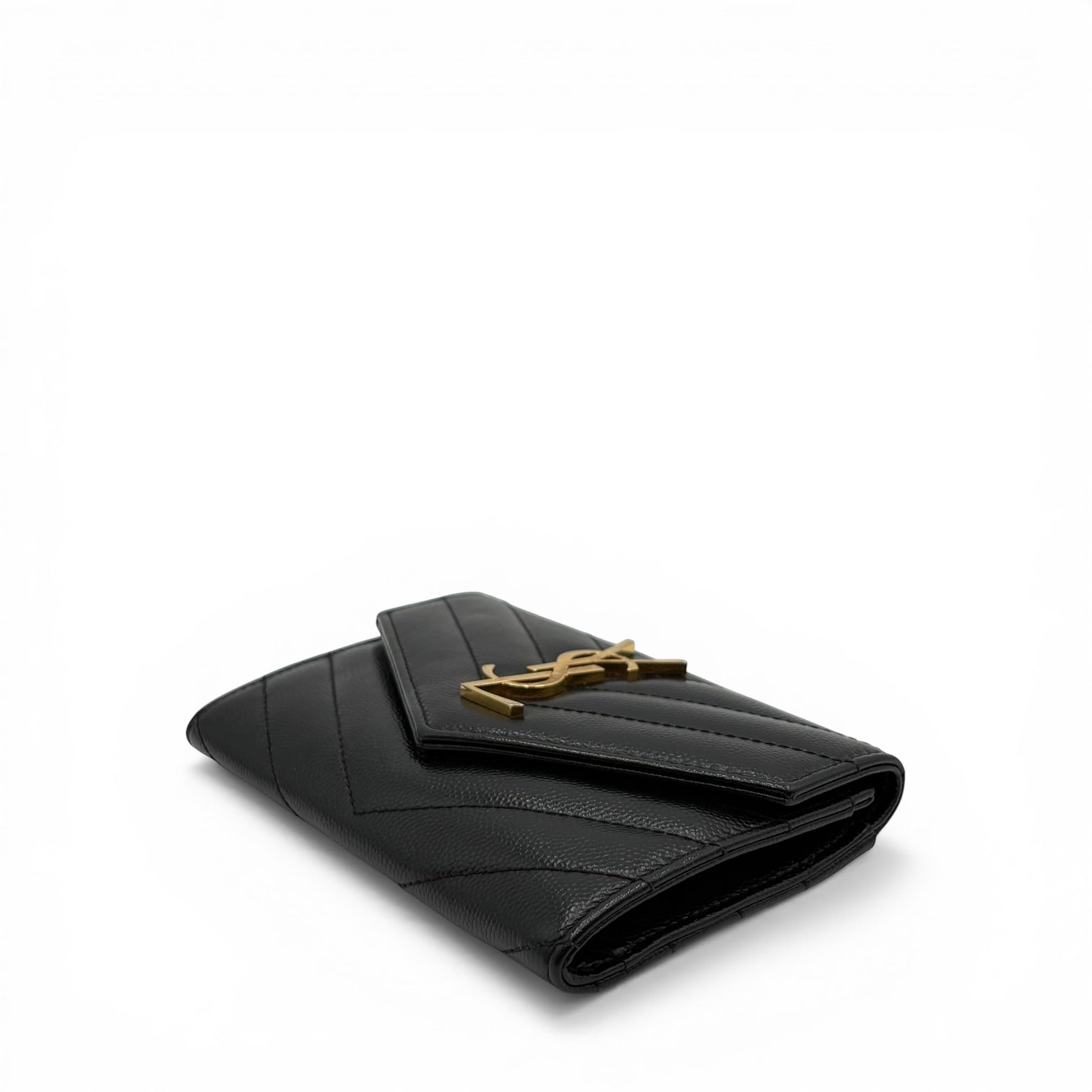 YSL BLACK CALFSKIN SHORT WALLET