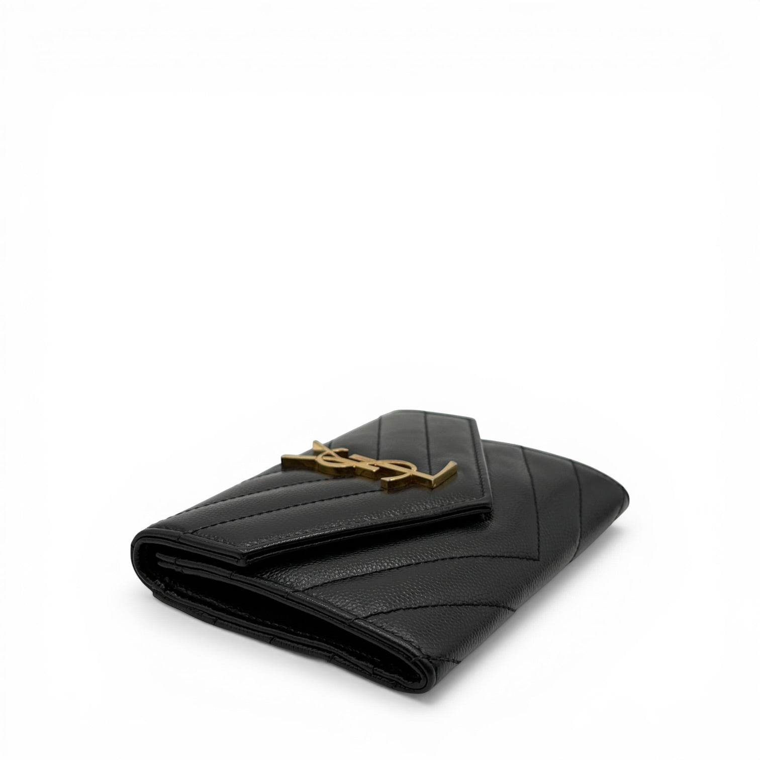 YSL BLACK CALFSKIN SHORT WALLET