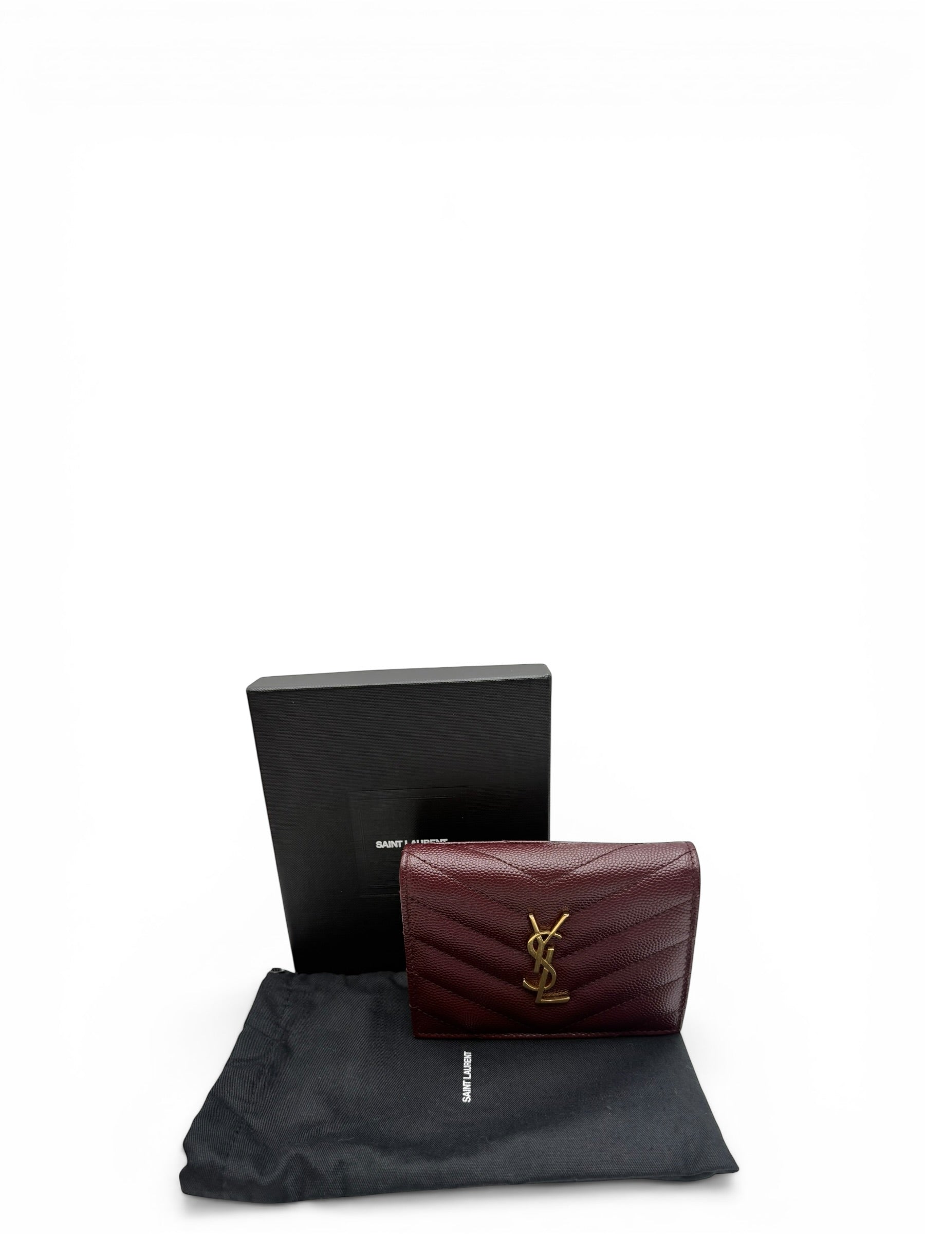 YSL BURGUNDY CALFSKIN SHORT WALLET
