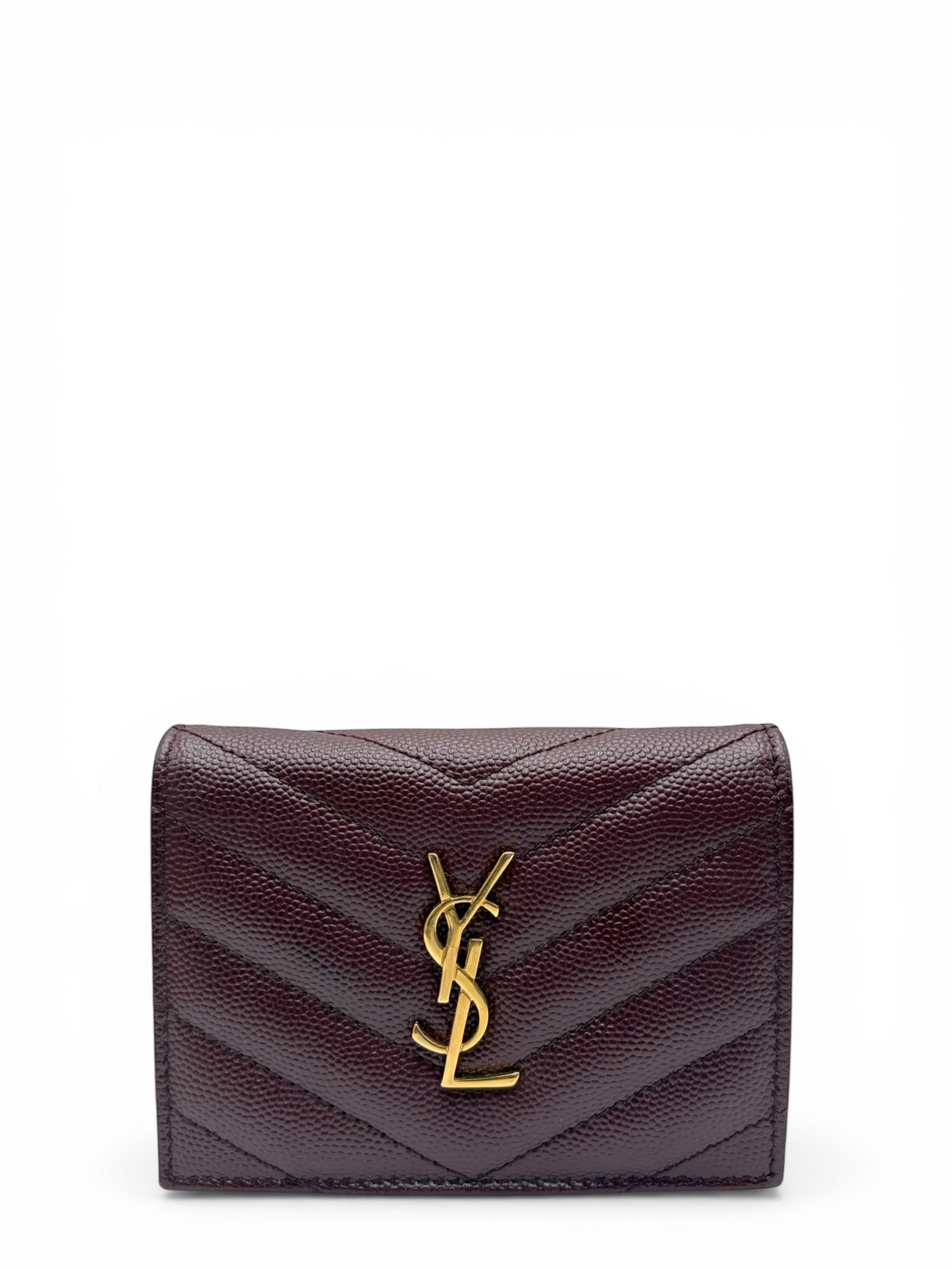 YSL BURGUNDY CALFSKIN SHORT WALLET