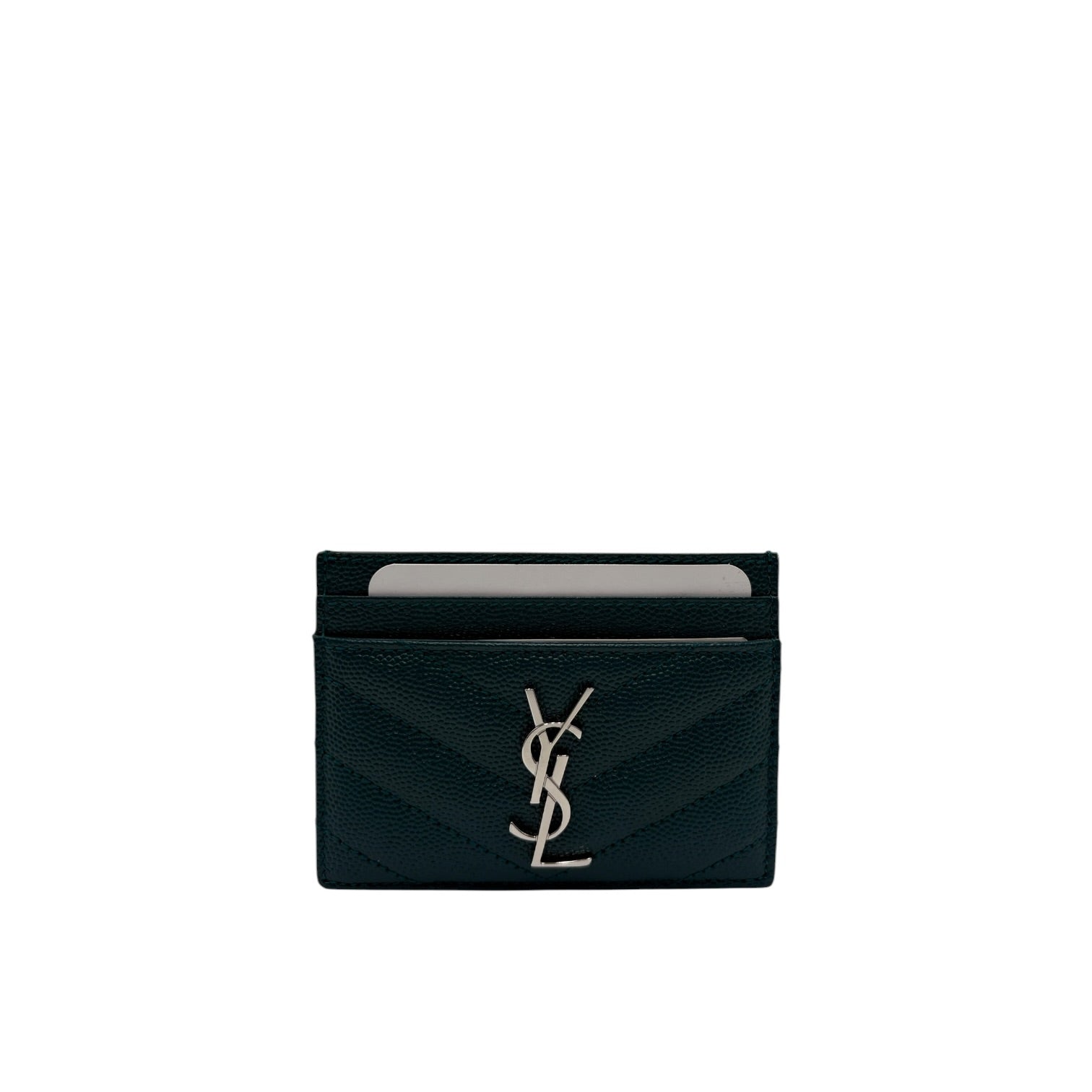 YSL GRASS GREEN CHEVRON QUILTED LEATHER CARD CASE