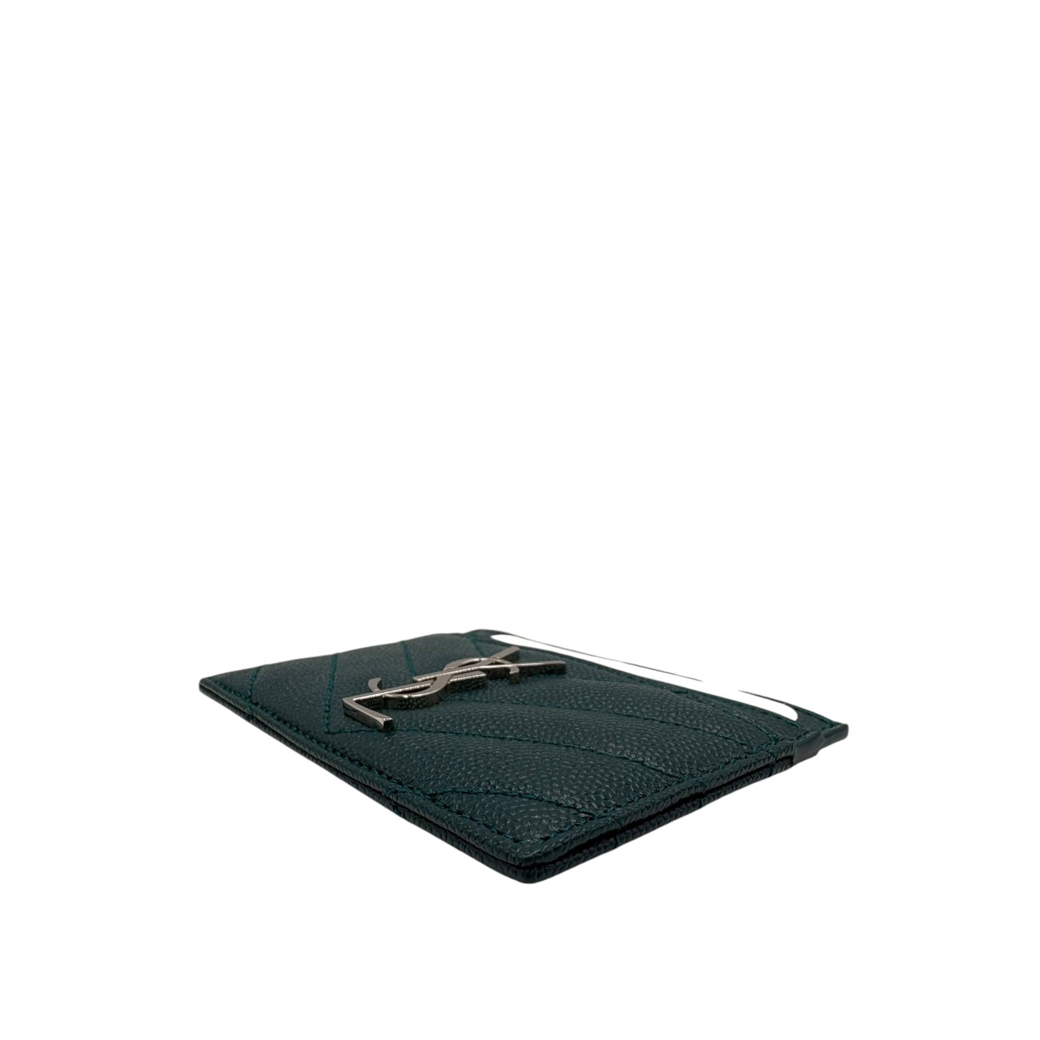 YSL GRASS GREEN CHEVRON QUILTED LEATHER CARD CASE