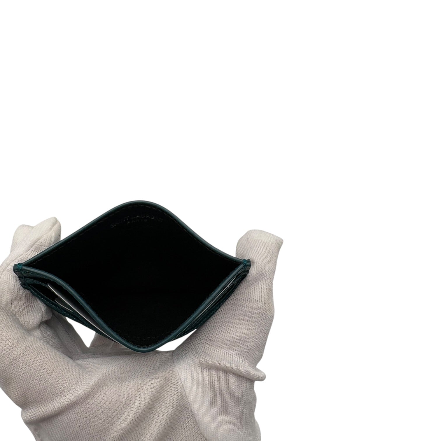 YSL GRASS GREEN CHEVRON QUILTED LEATHER CARD CASE