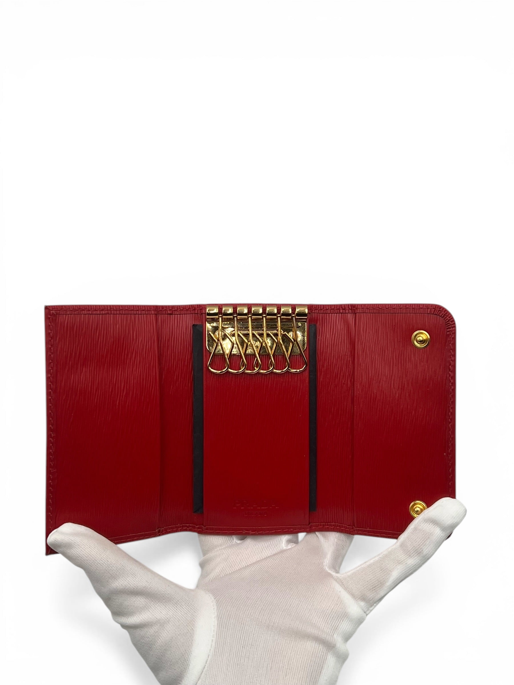 PRADA RED SAFFIANO KEY HOLDER