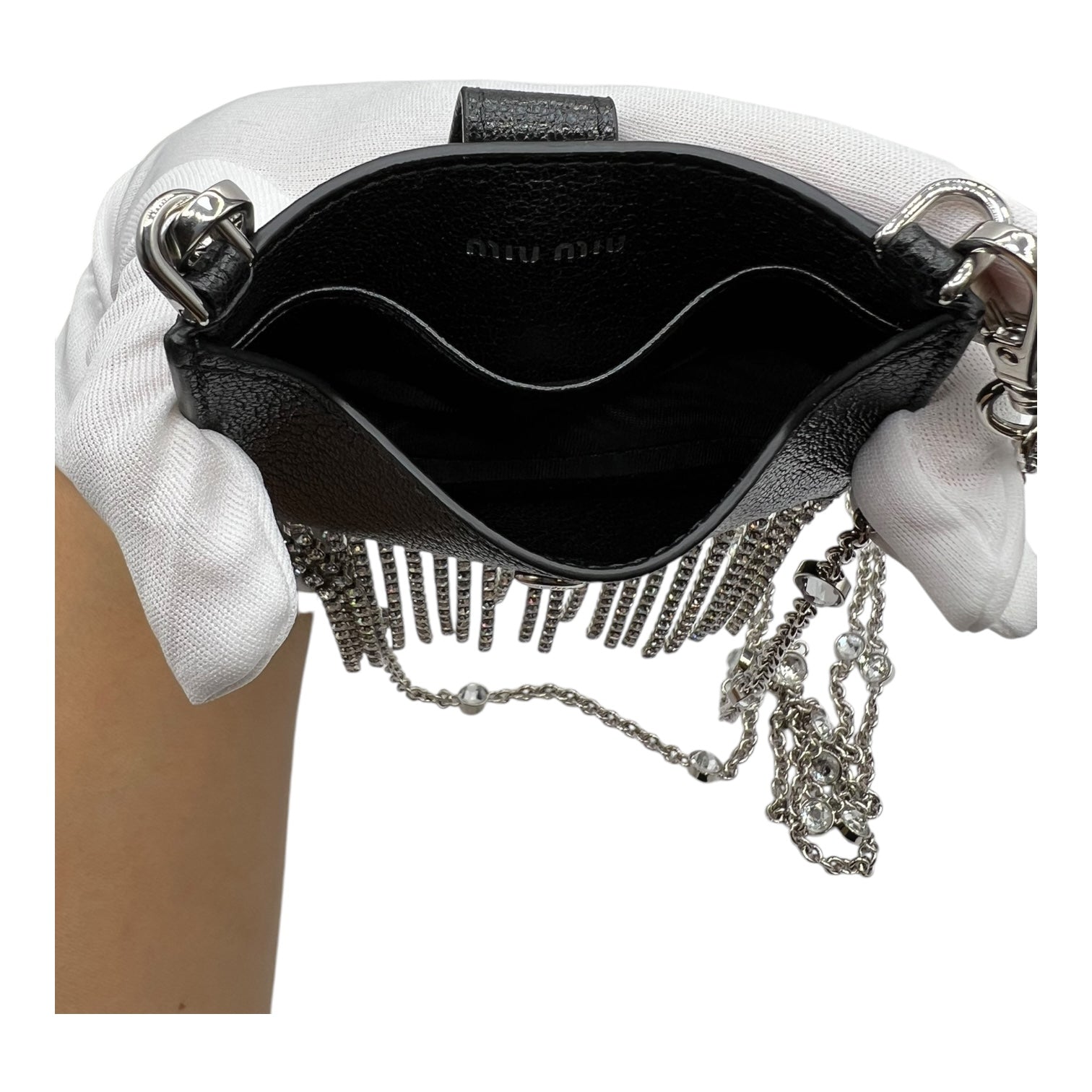 MIUMIU BLACK LEATHER CARD HOLDER CHAIN CROSSBODY