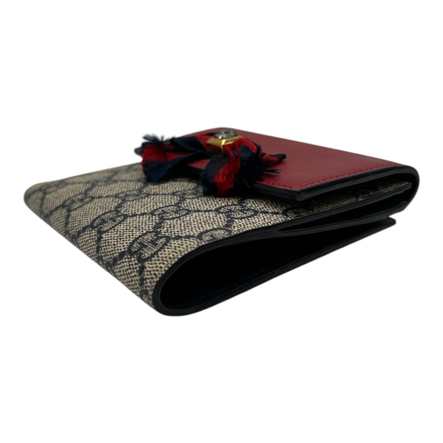 GUCCI RED/BLUE GG SUPREME CANVAS AND LEATHER FRENCH WALLET