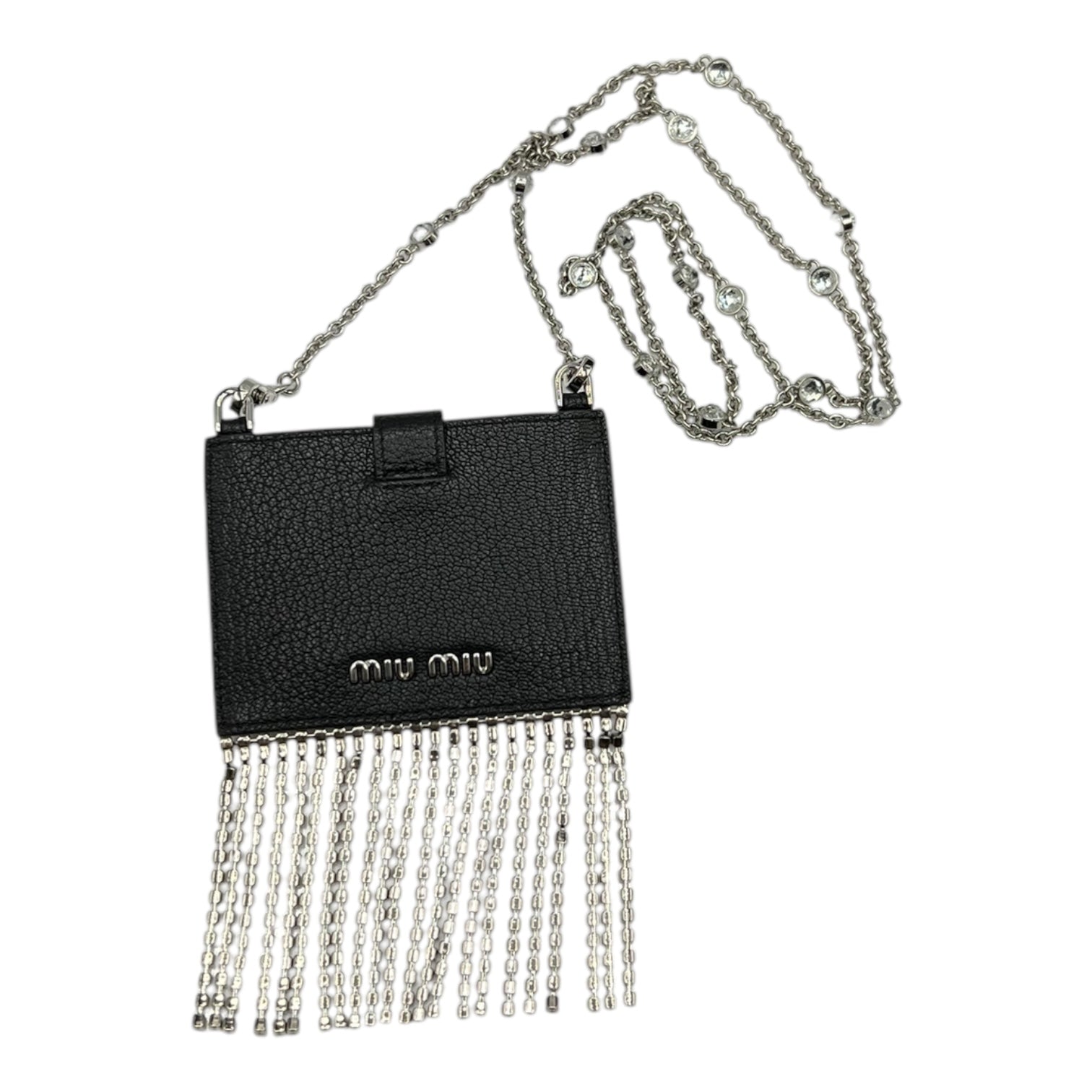MIUMIU BLACK LEATHER CARD HOLDER CHAIN CROSSBODY