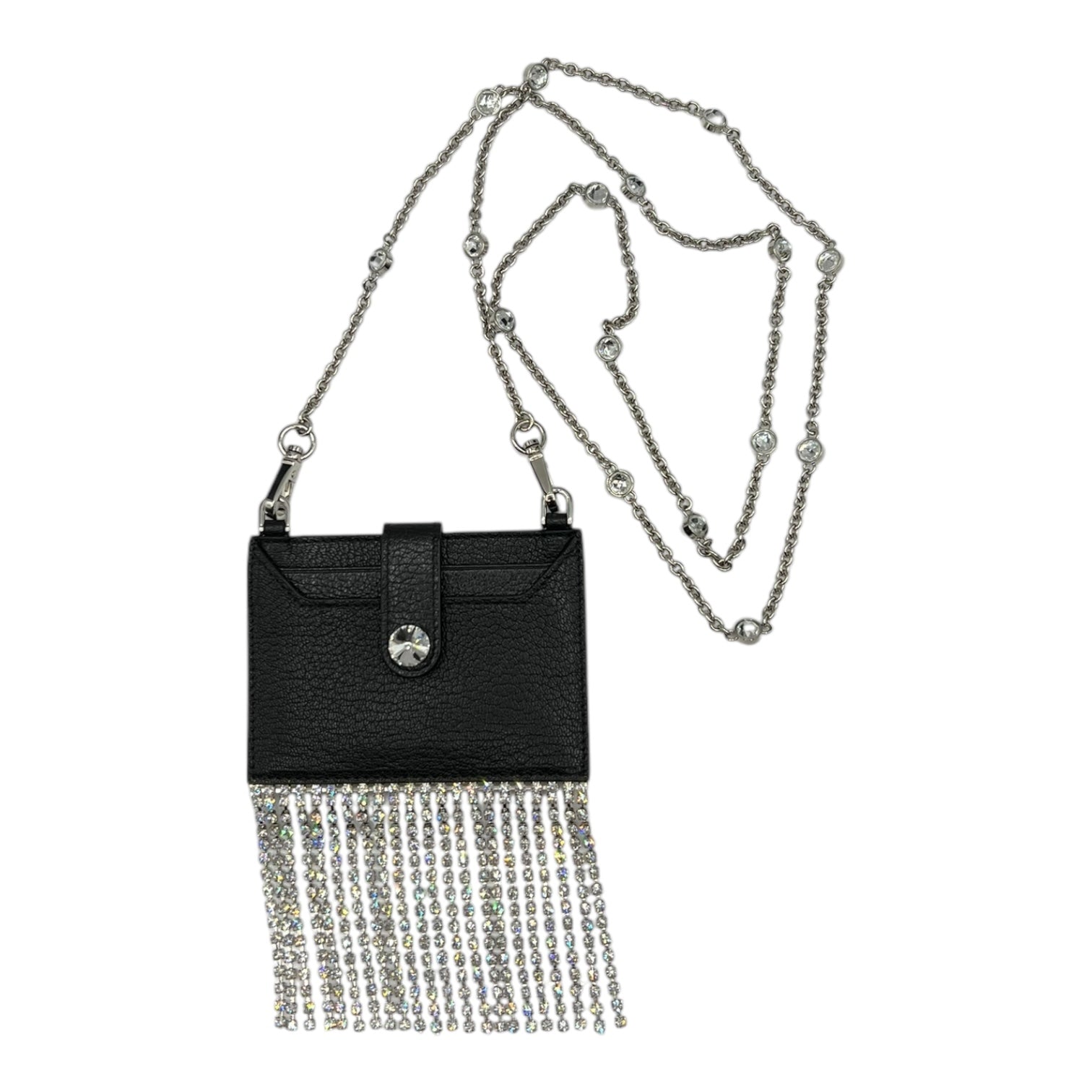 MIUMIU BLACK LEATHER CARD HOLDER CHAIN CROSSBODY