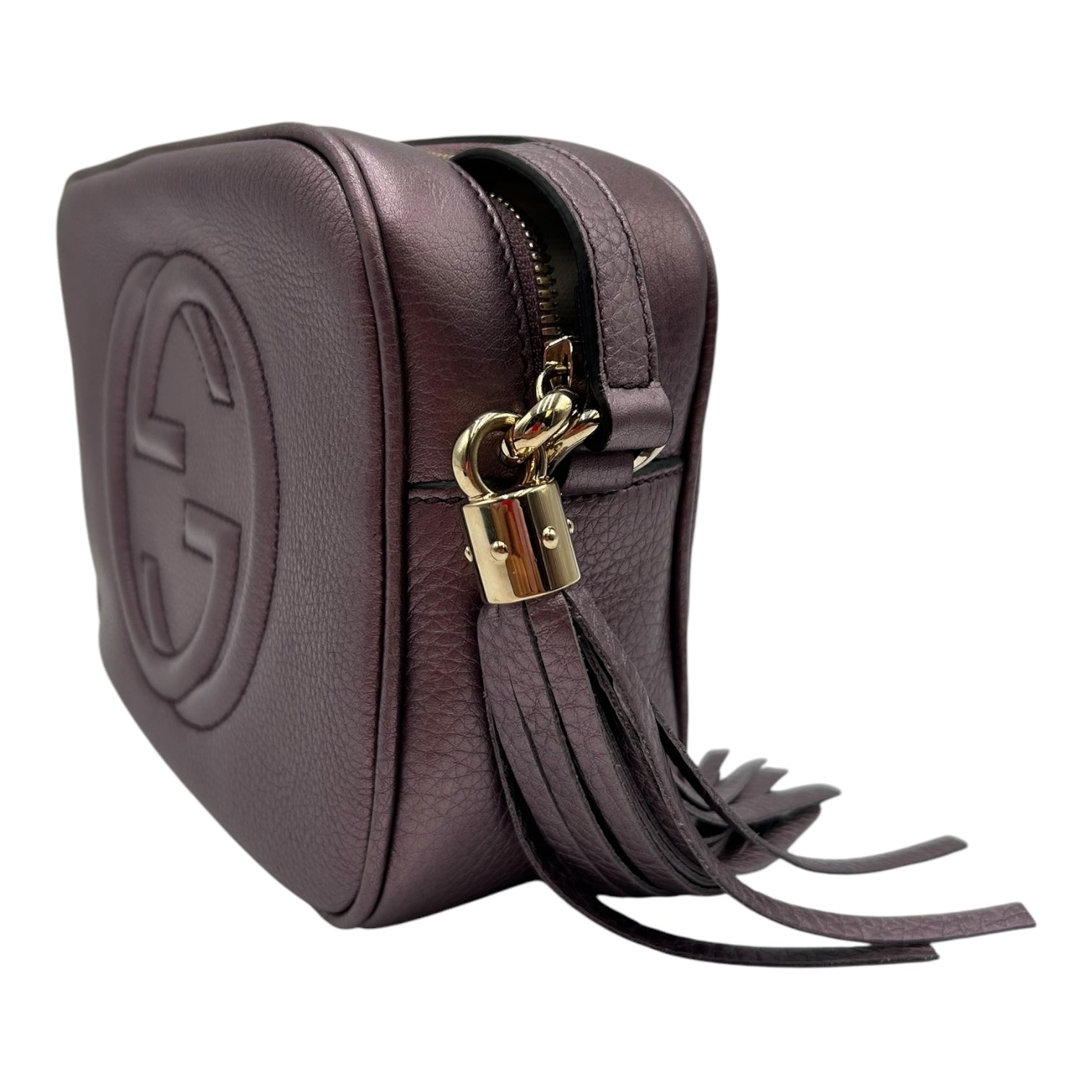 GUCCI SOHO DISCO METALIC PURPLE LEATHER CROSSBODY BAG