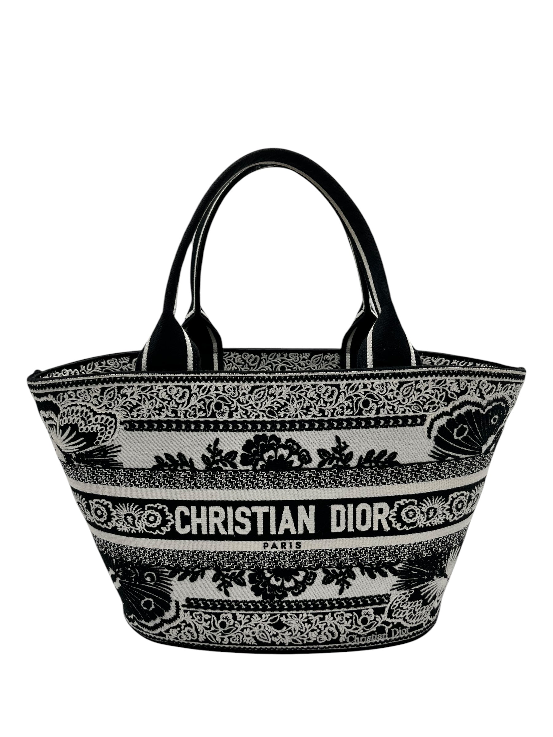 DIOR CANVAS EMBROIDERED BUTTERFLY BANDANA PRINT HAT BASKET BAG