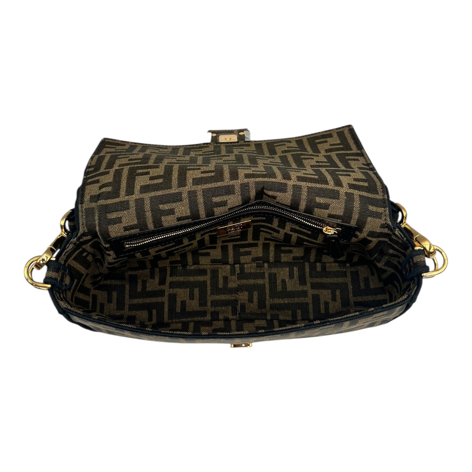 FENDI BAGUETTE BROWN FF JACQUARD FABRIC BAG