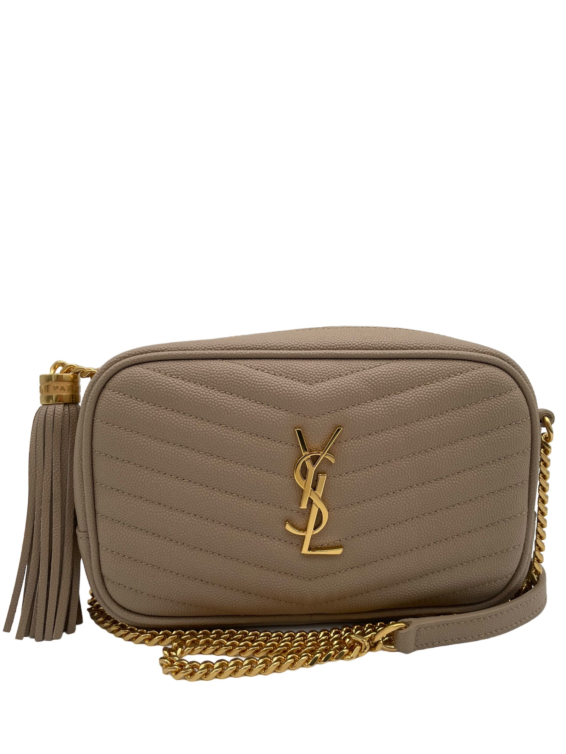 YSL LOU CAMERA BAG MATELASSE CHEVRON LEATHER BEIGE