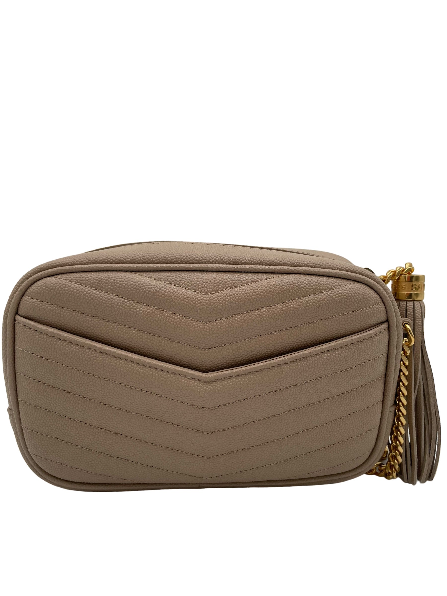 YSL LOU CAMERA BAG MATELASSE CHEVRON LEATHER BEIGE