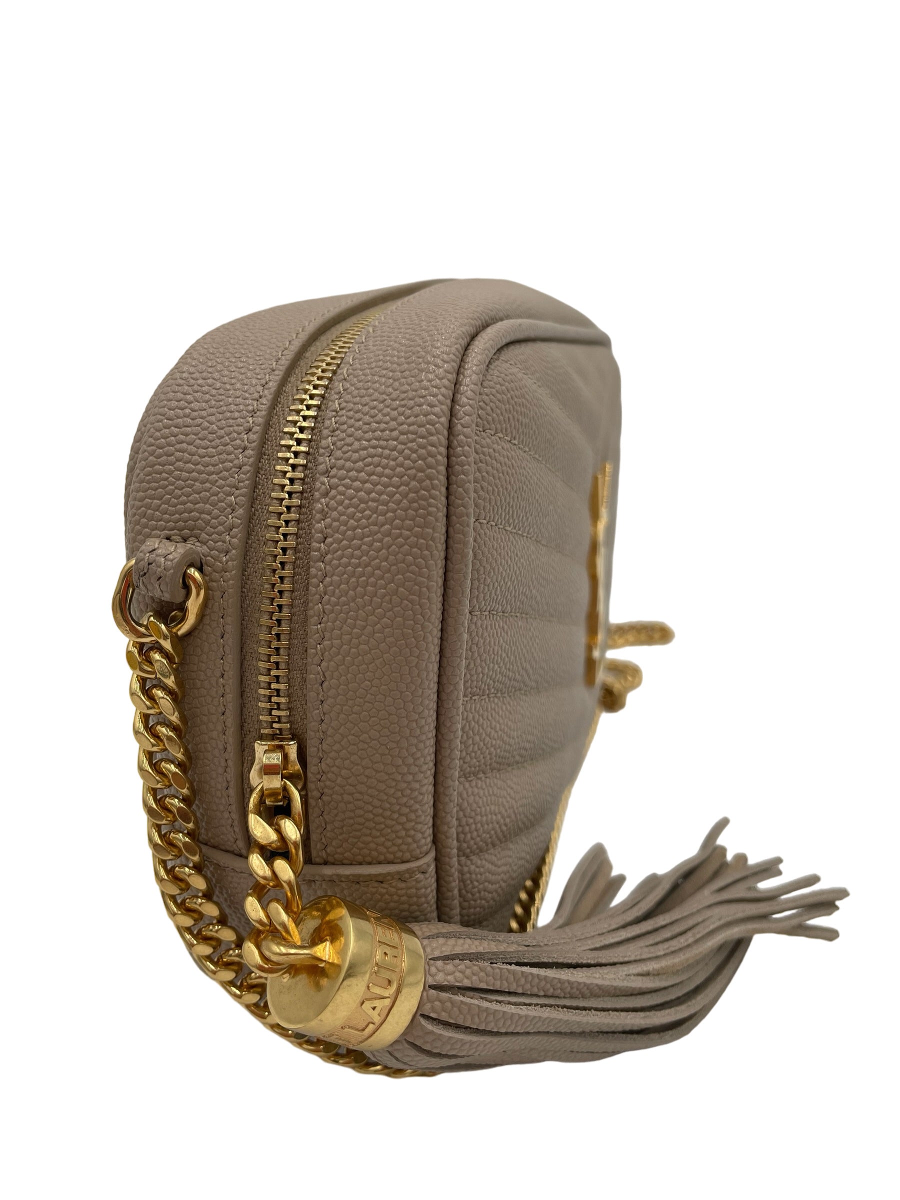 YSL LOU CAMERA BAG MATELASSE CHEVRON LEATHER BEIGE