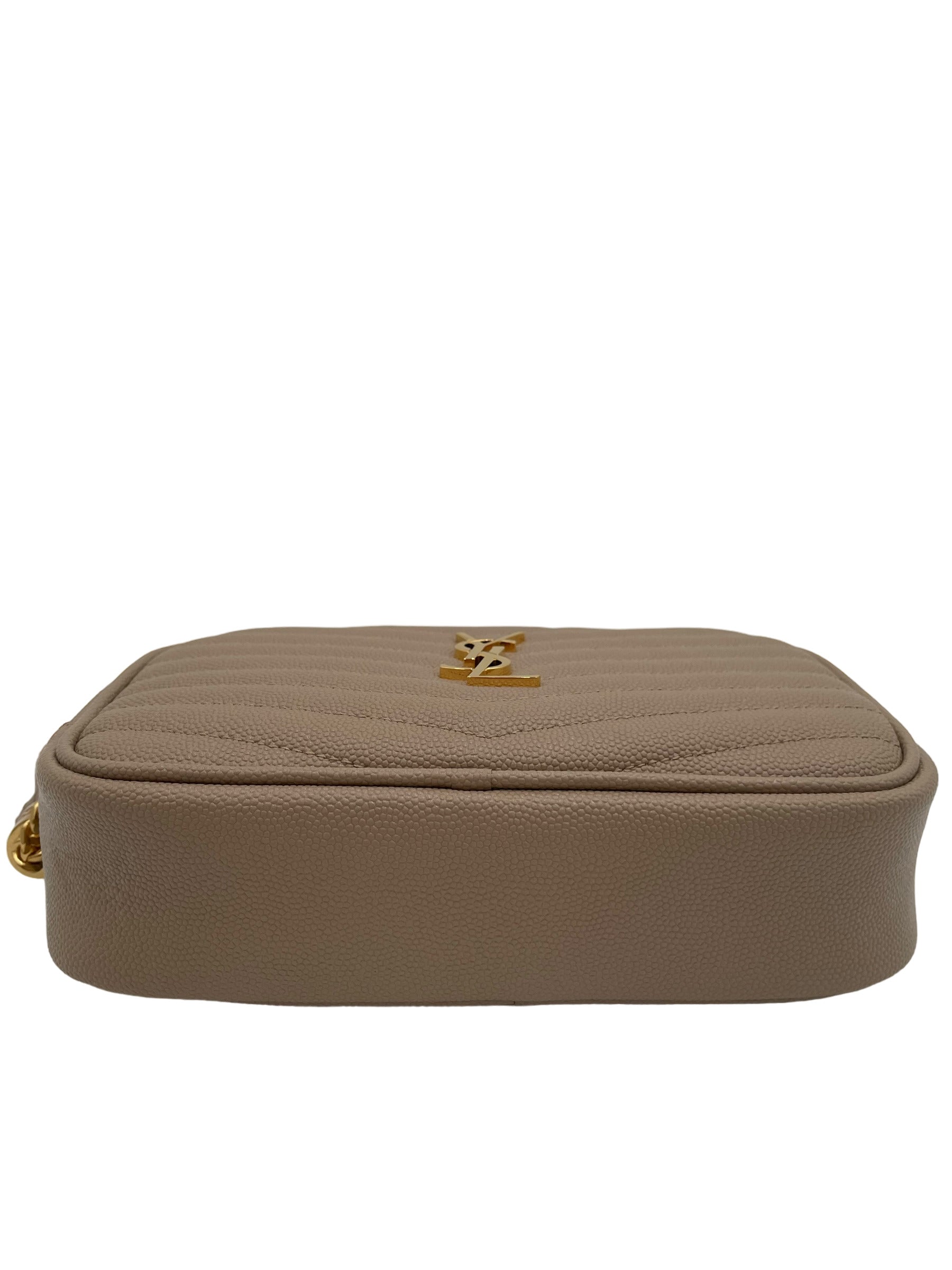 YSL LOU CAMERA BAG MATELASSE CHEVRON LEATHER BEIGE