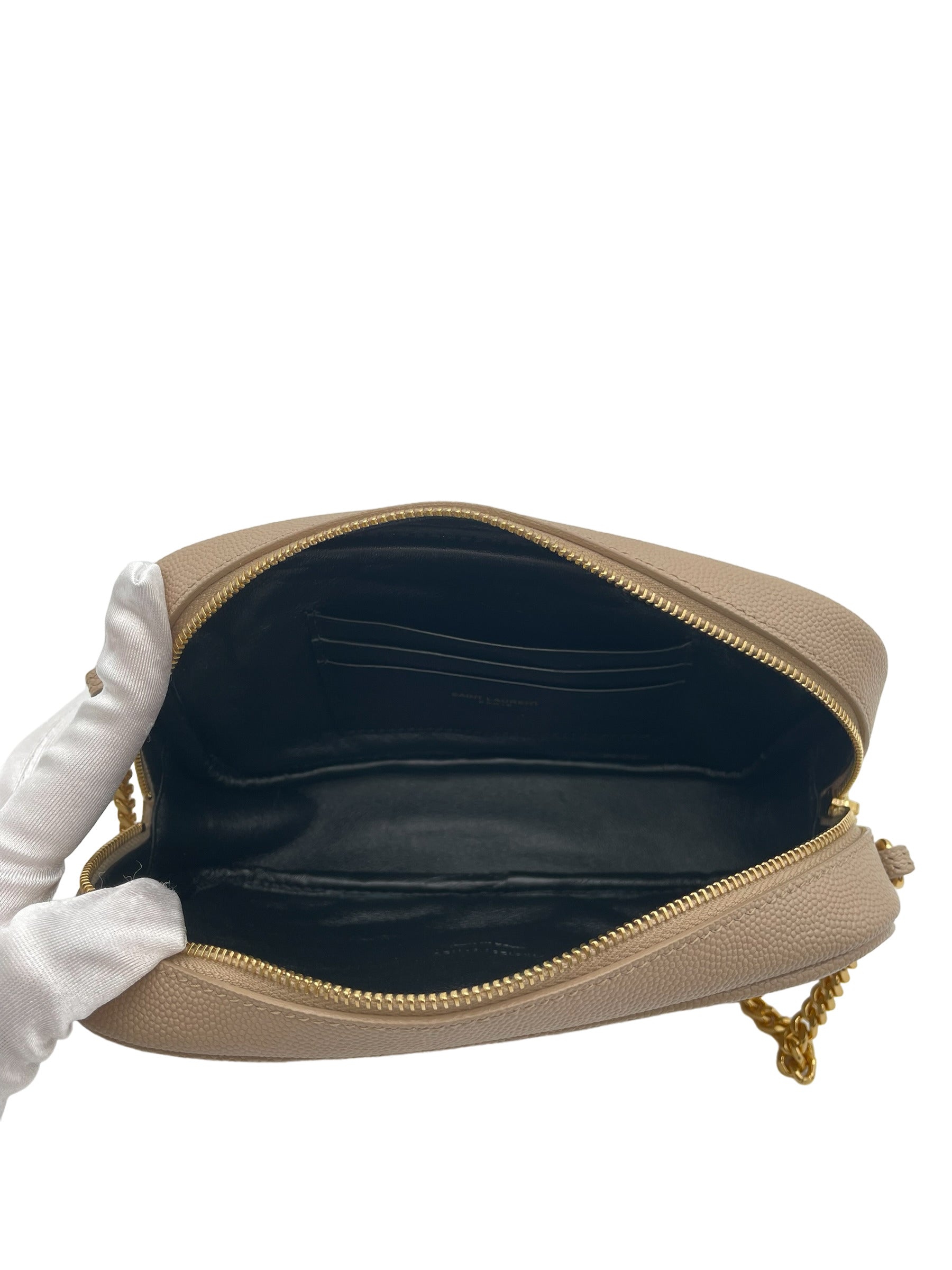 YSL LOU CAMERA BAG MATELASSE CHEVRON LEATHER BEIGE