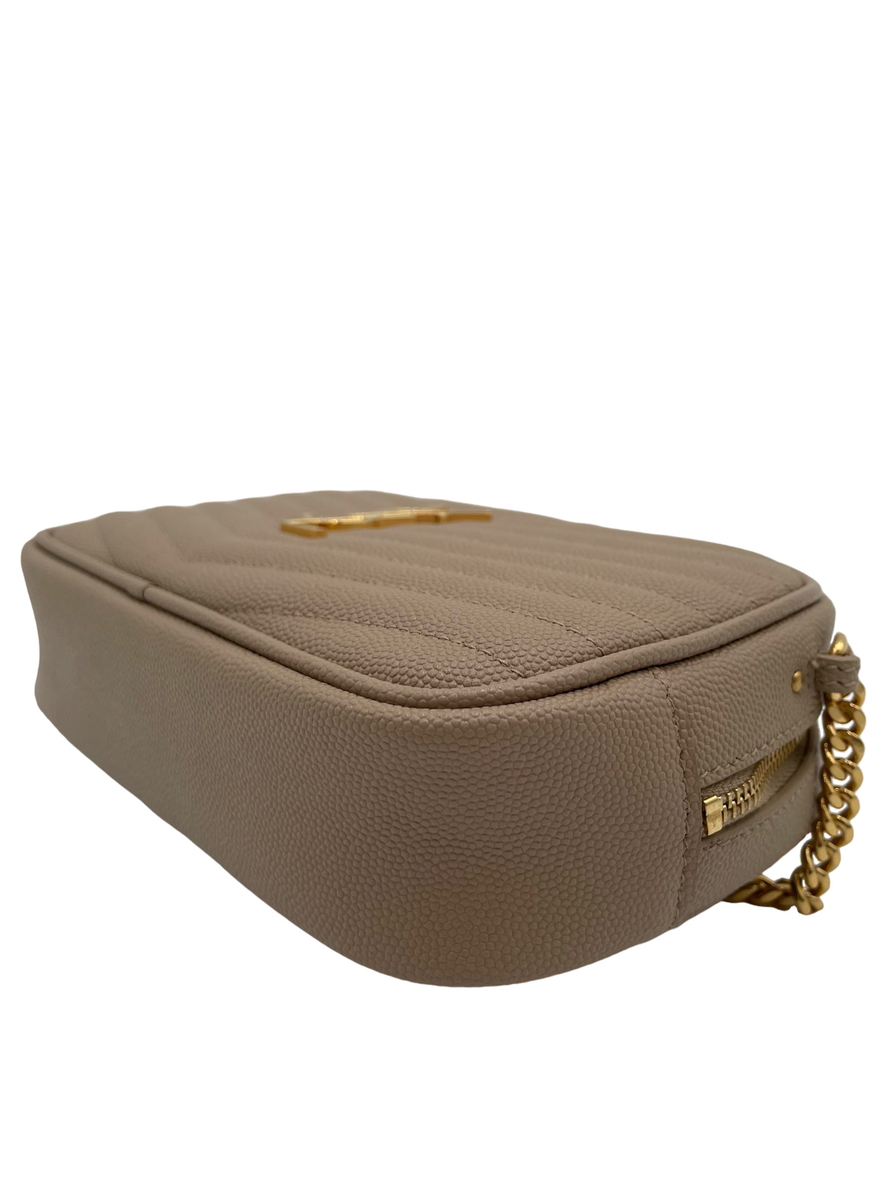 YSL LOU CAMERA BAG MATELASSE CHEVRON LEATHER BEIGE