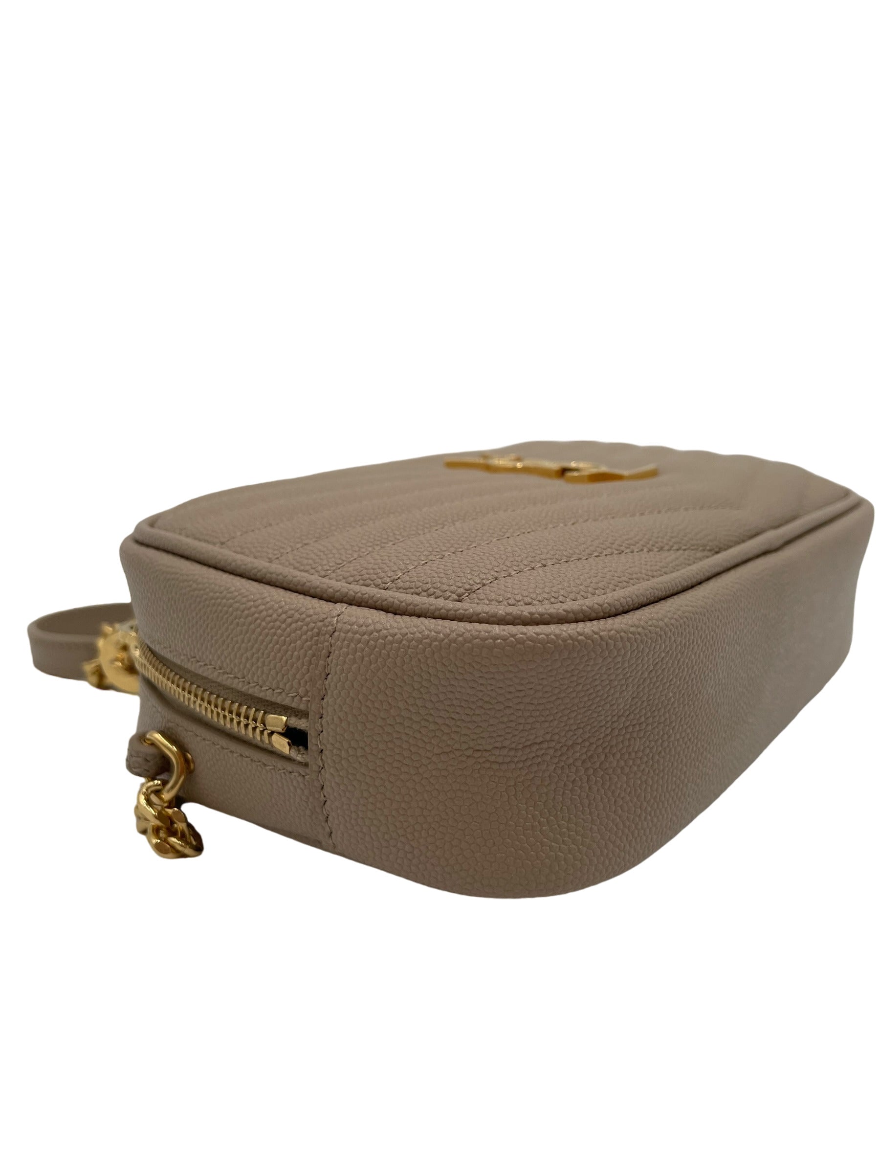 YSL LOU CAMERA BAG MATELASSE CHEVRON LEATHER BEIGE
