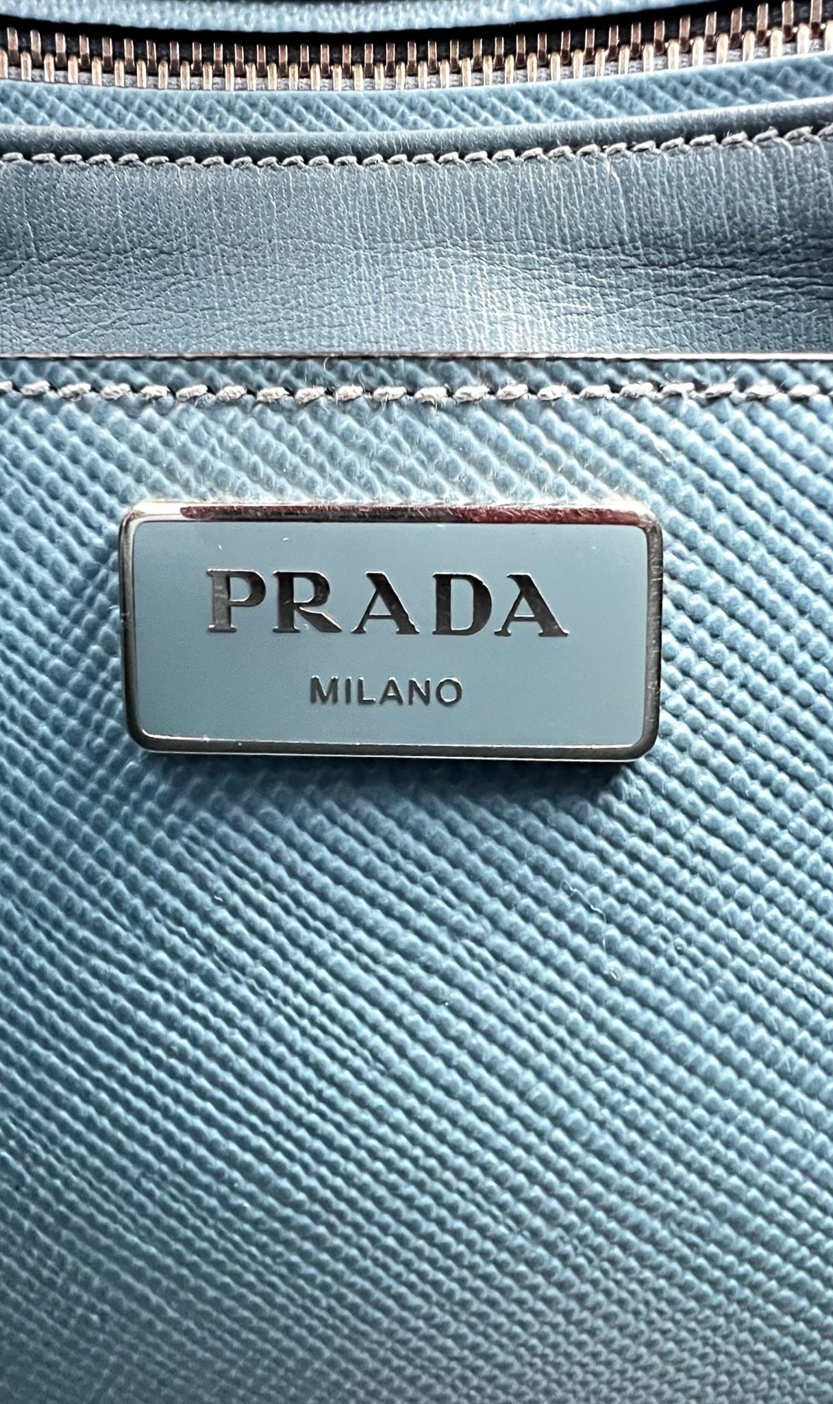 PRADA BLUE SAFFIANO CUIR LEATHER TWIN TOTE BAG