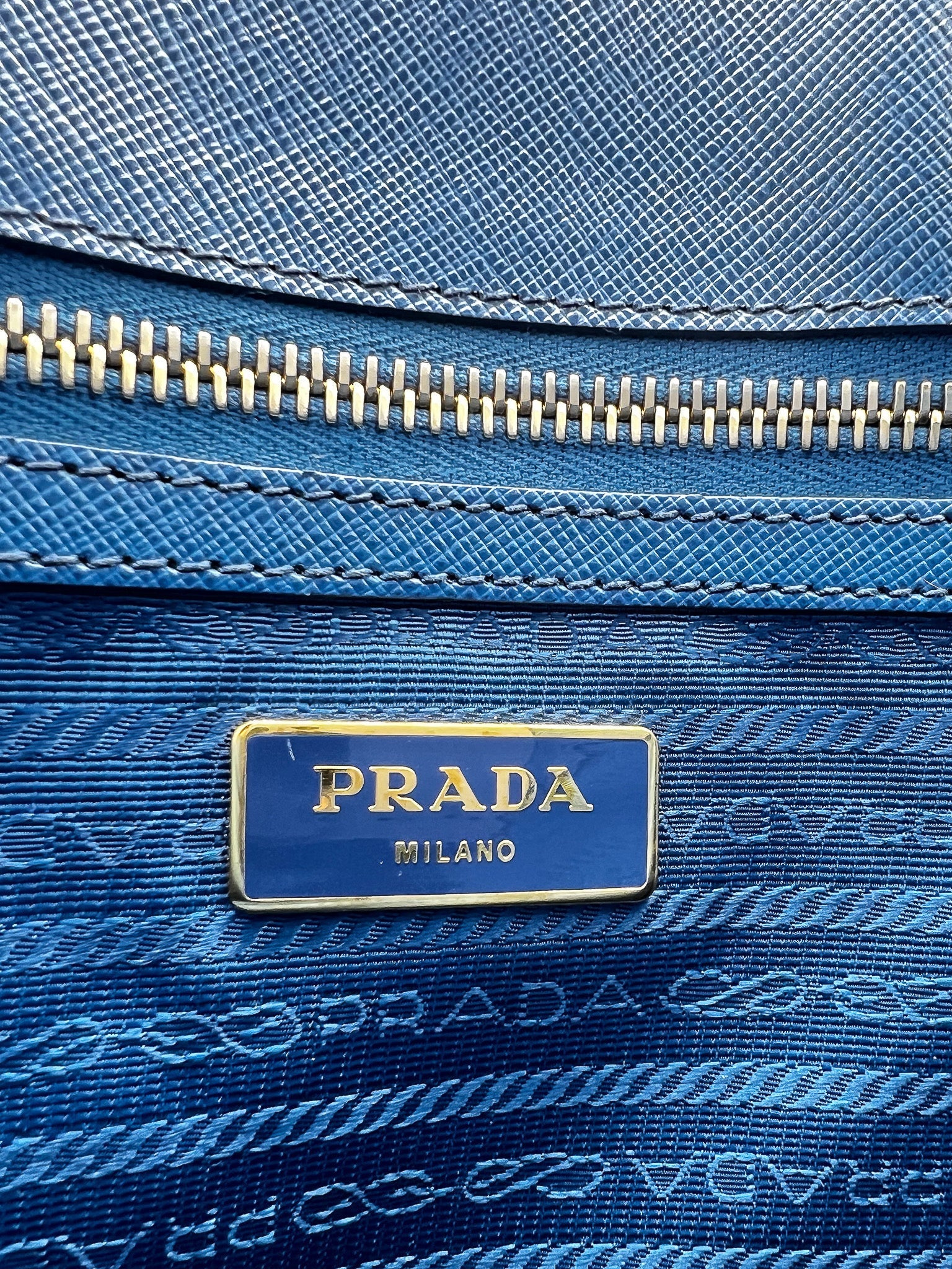 PRADA SAFFIANO LUX BLUE LEATHER BAG