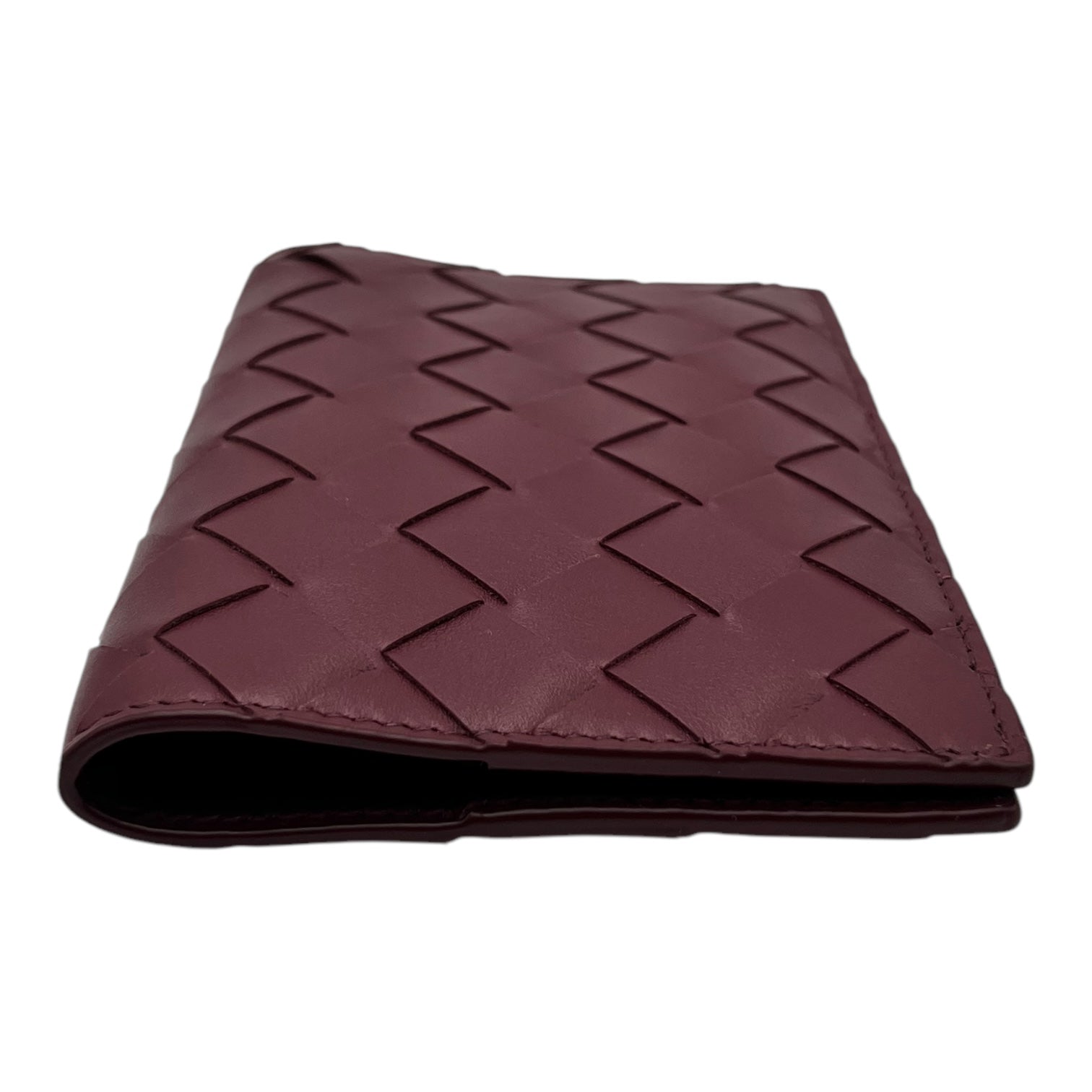 BOTTEGA VENETA WINE RED LEATHER PASSPORT HOLDER