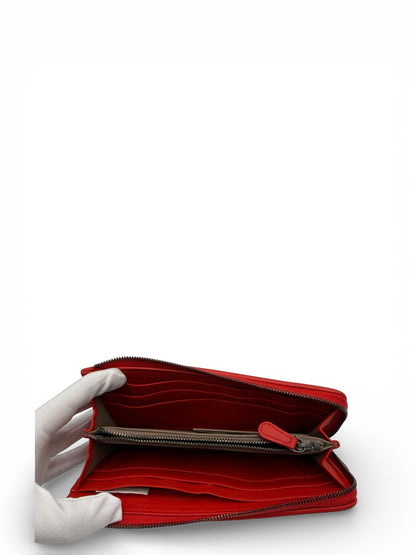 BOTTEGA VENETA RED INTECCIATO WOVEN NAPPA LEATHER ZIP ARROUND WALLET