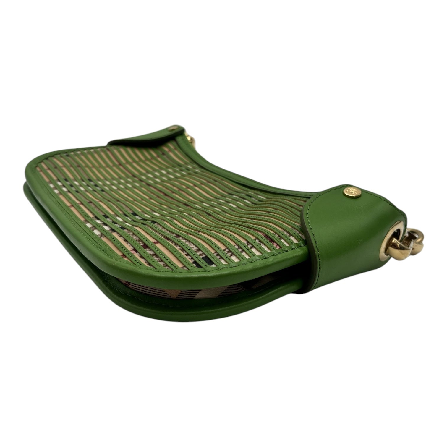 BURBERRY NOVA CHECK LEATHER POCHETTE BAG APPLE GREEN