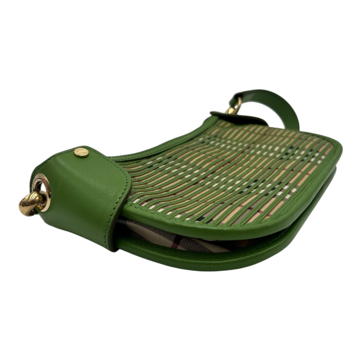 BURBERRY NOVA CHECK LEATHER POCHETTE BAG APPLE GREEN