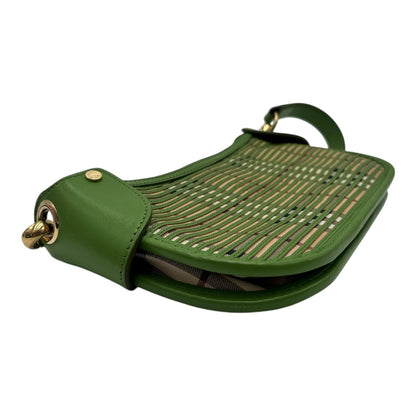 BURBERRY NOVA CHECK LEATHER POCHETTE BAG APPLE GREEN