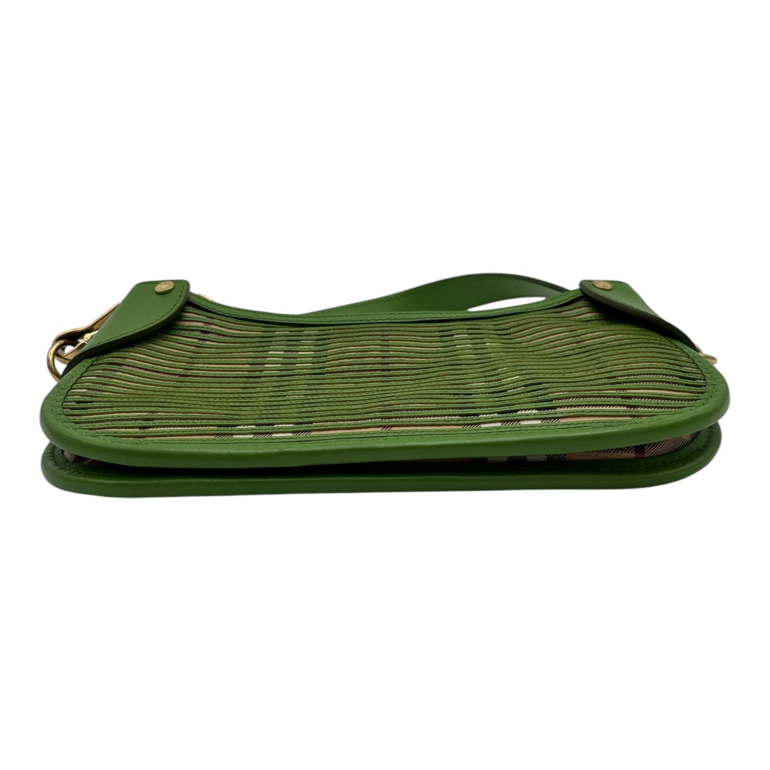 BURBERRY NOVA CHECK LEATHER POCHETTE BAG APPLE GREEN